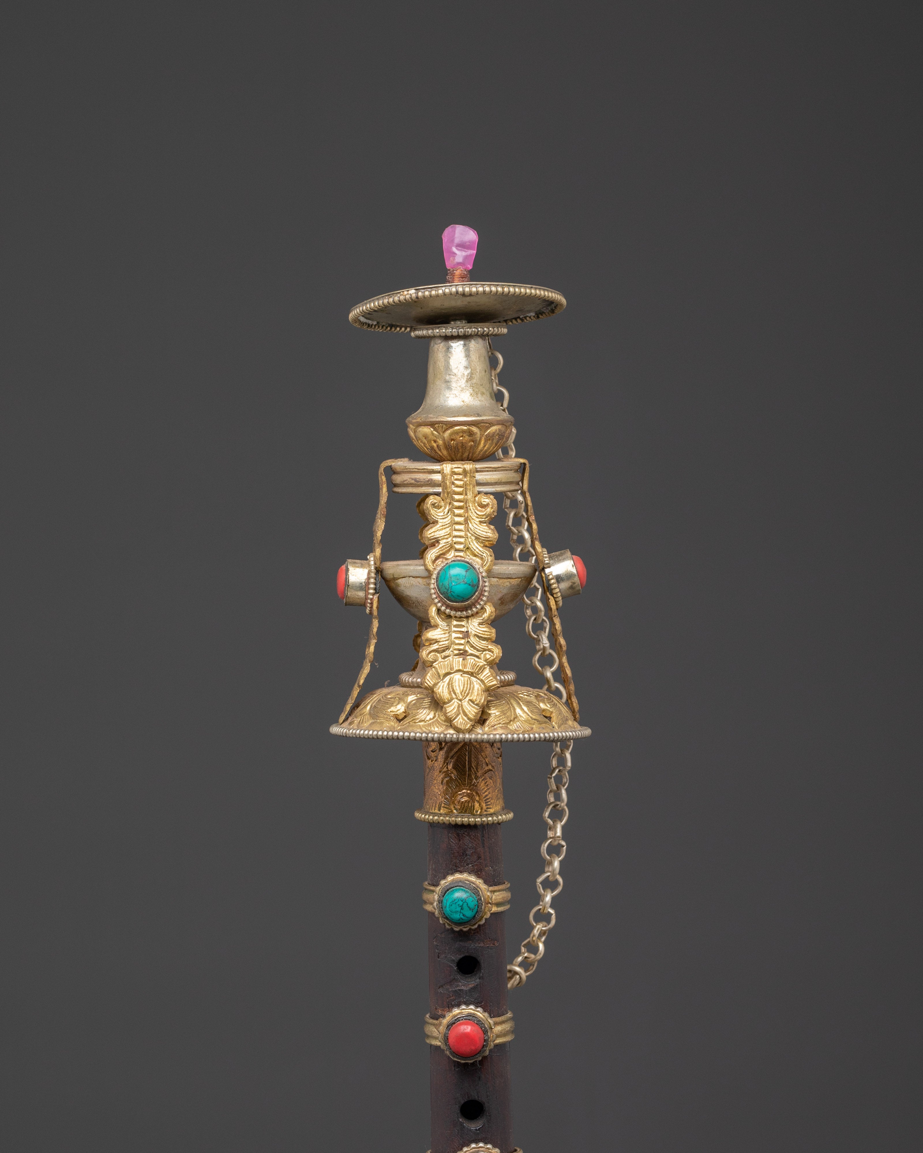 Traditional Gyaling Tibetan Ritual Trumpet | Handcrafted Brass & Silver Coated