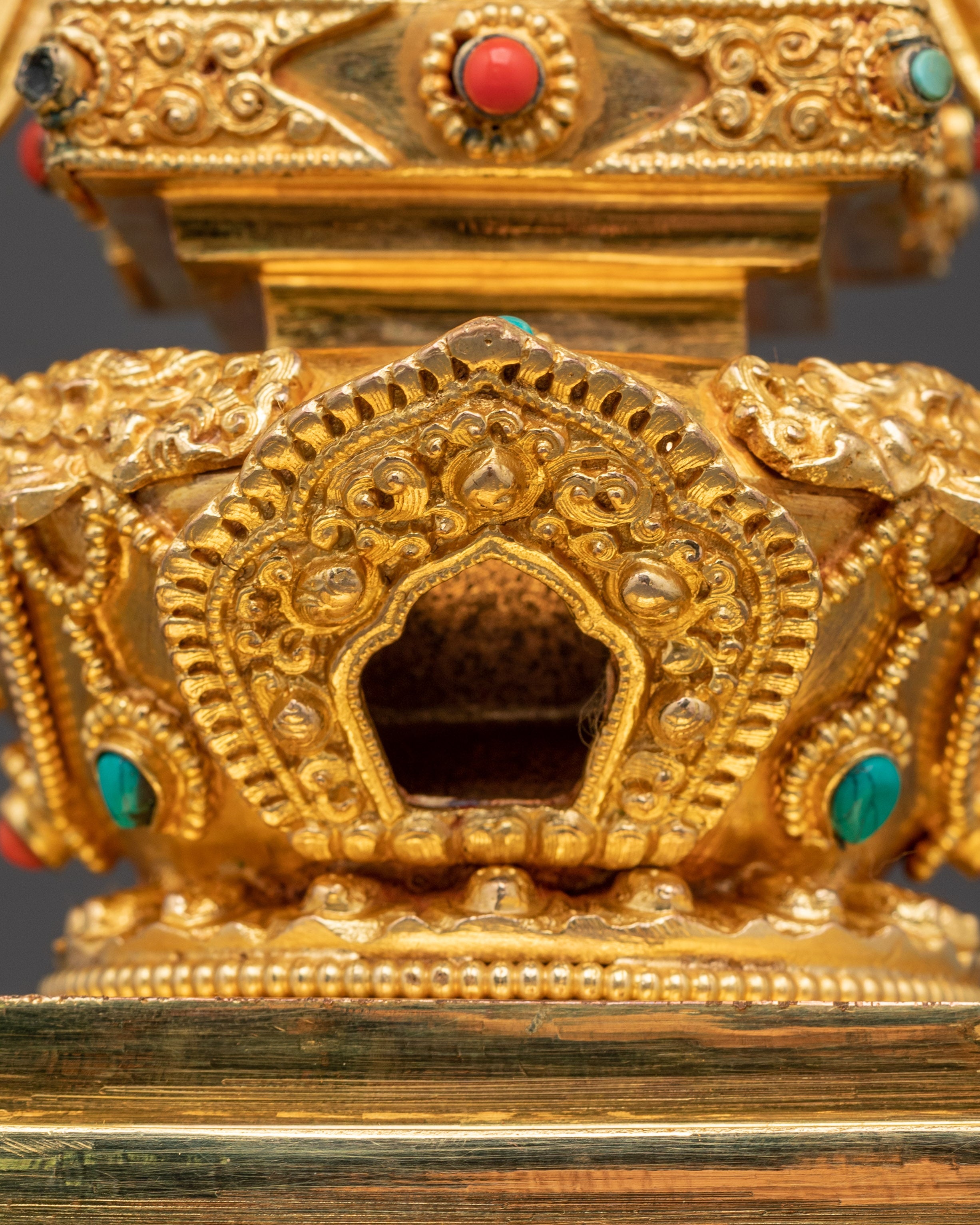 Gold Plated Buddhist Stupa for Rituals | Tibetan Copper Shrine