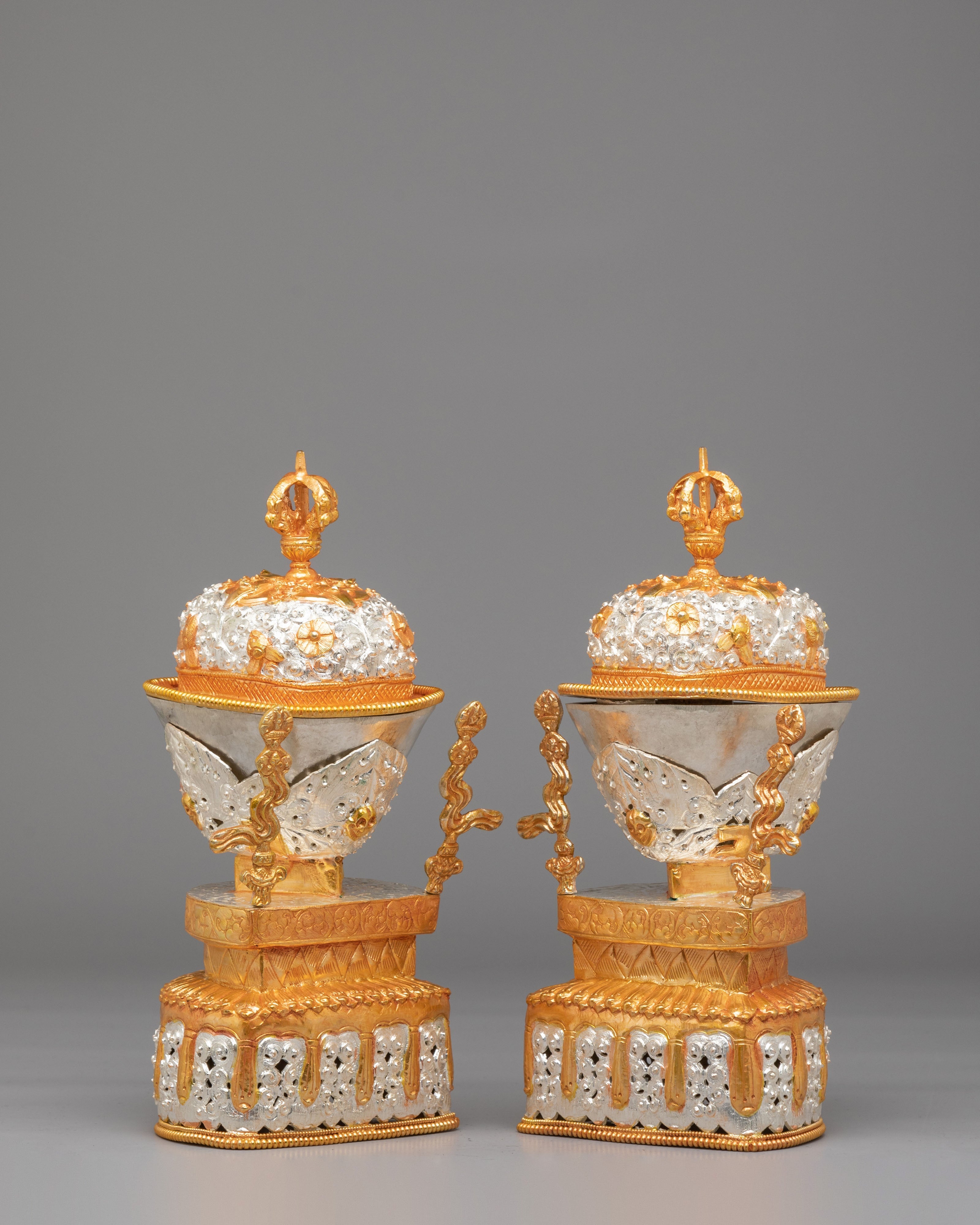 Buddhist Ritual Kapala Set | Gold and Silver Plated Vessels