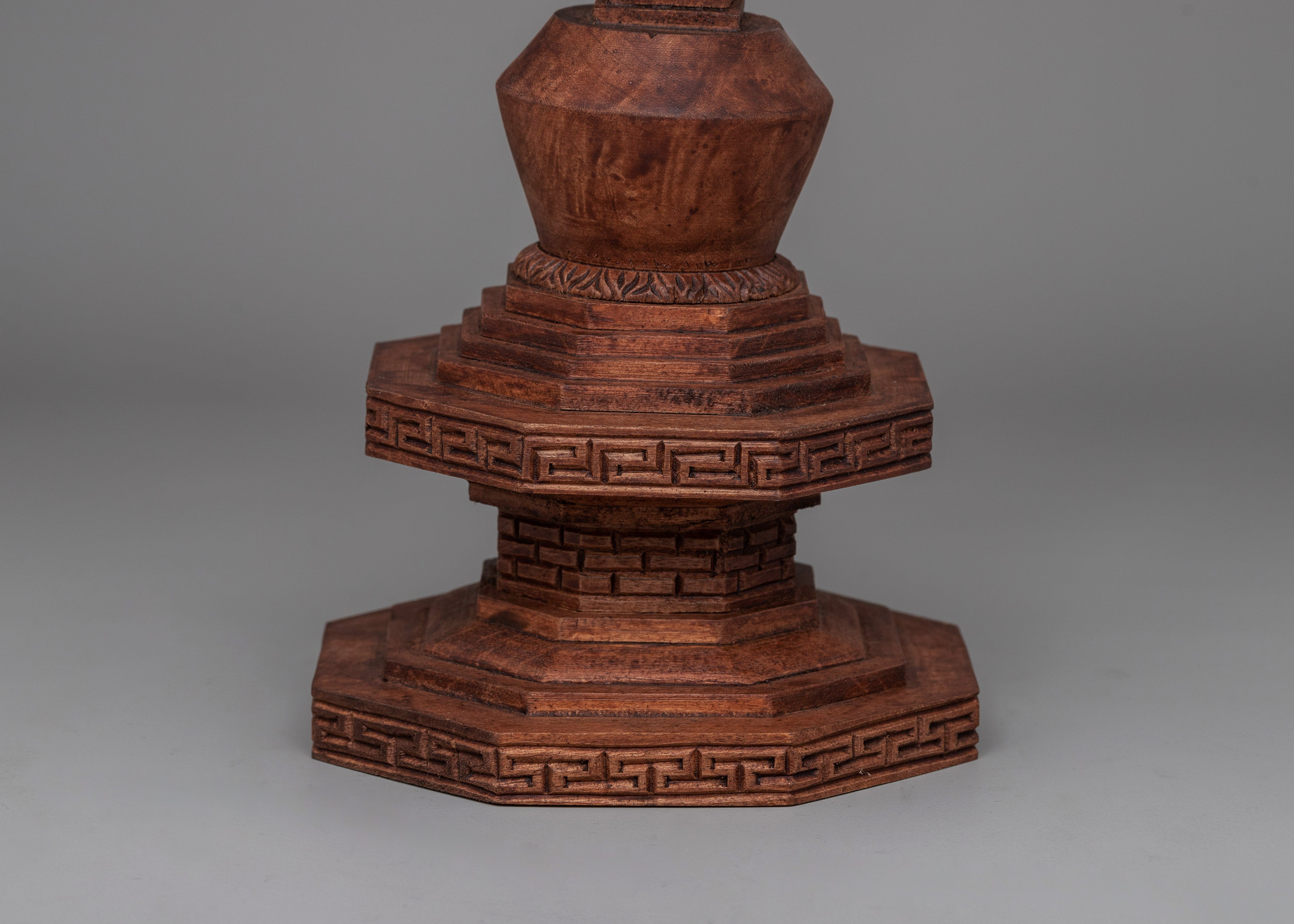 Wooden Stupa with Buddha | Spiritual Icon of Enlightenment