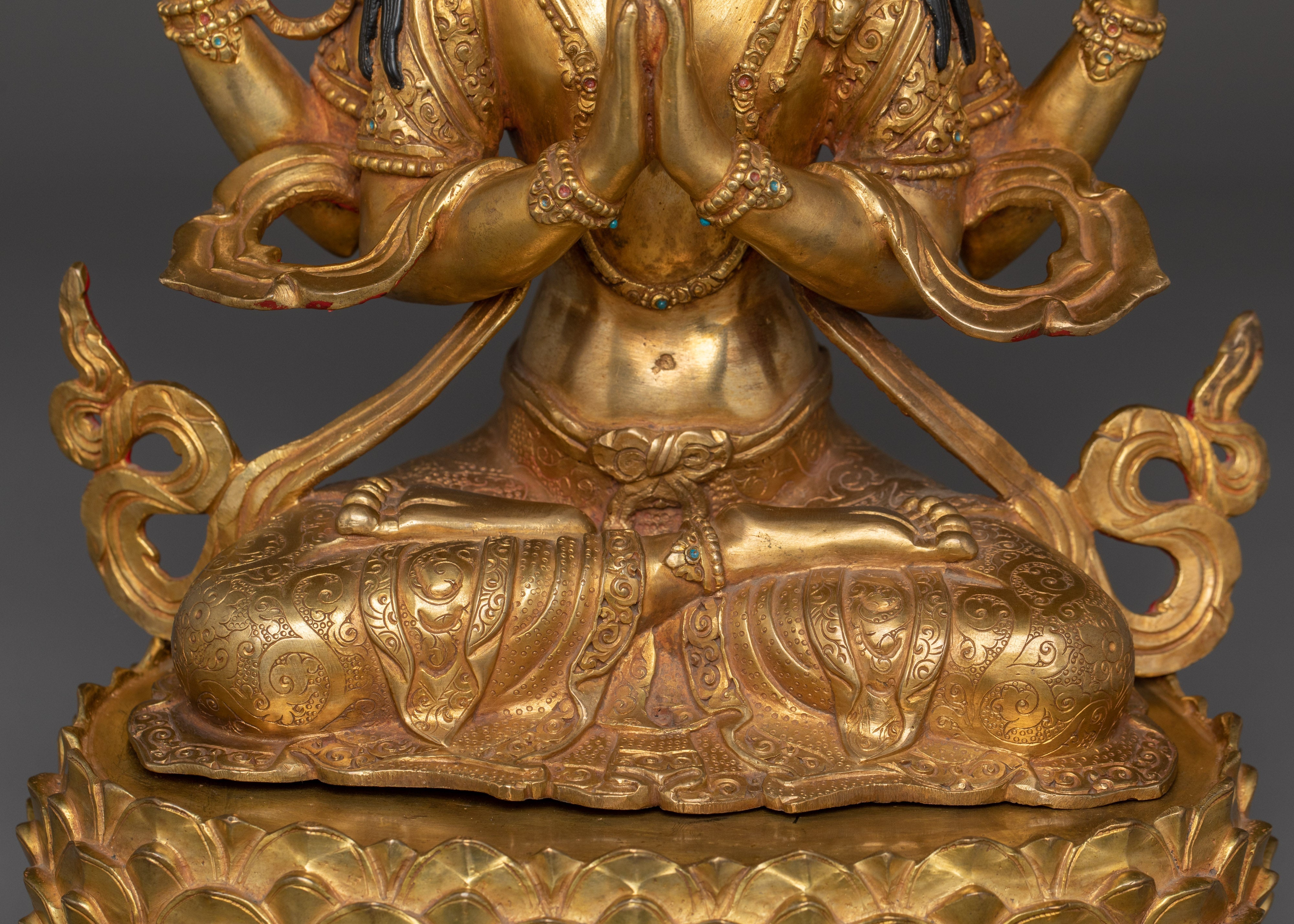 Copper Body Chenrezig Statue | Compassion Bodhisattva for Meditation Altar