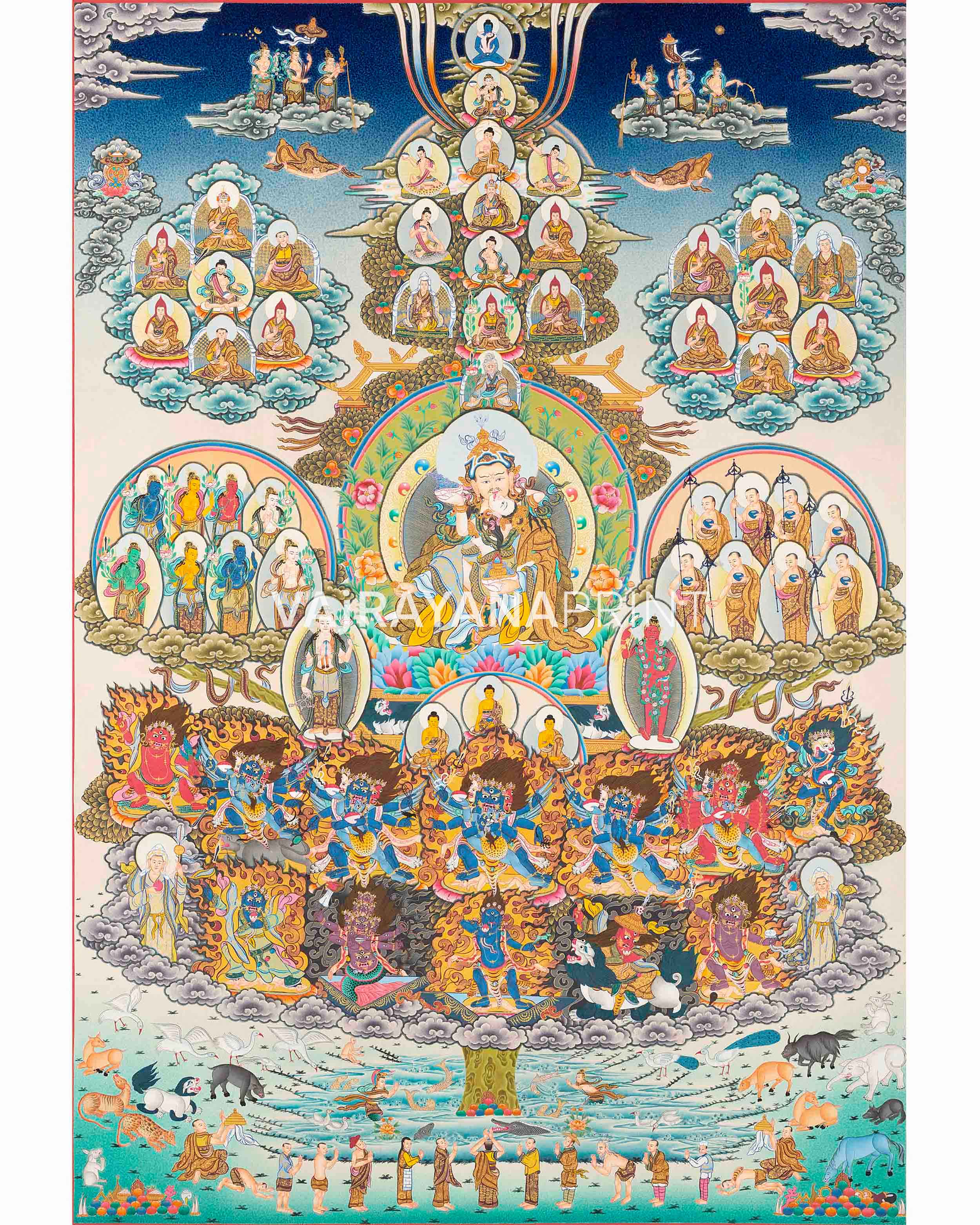 Guru Rinpoche Refuge Tree Thangka Print | Buddhas, Dharmapalas and Bud