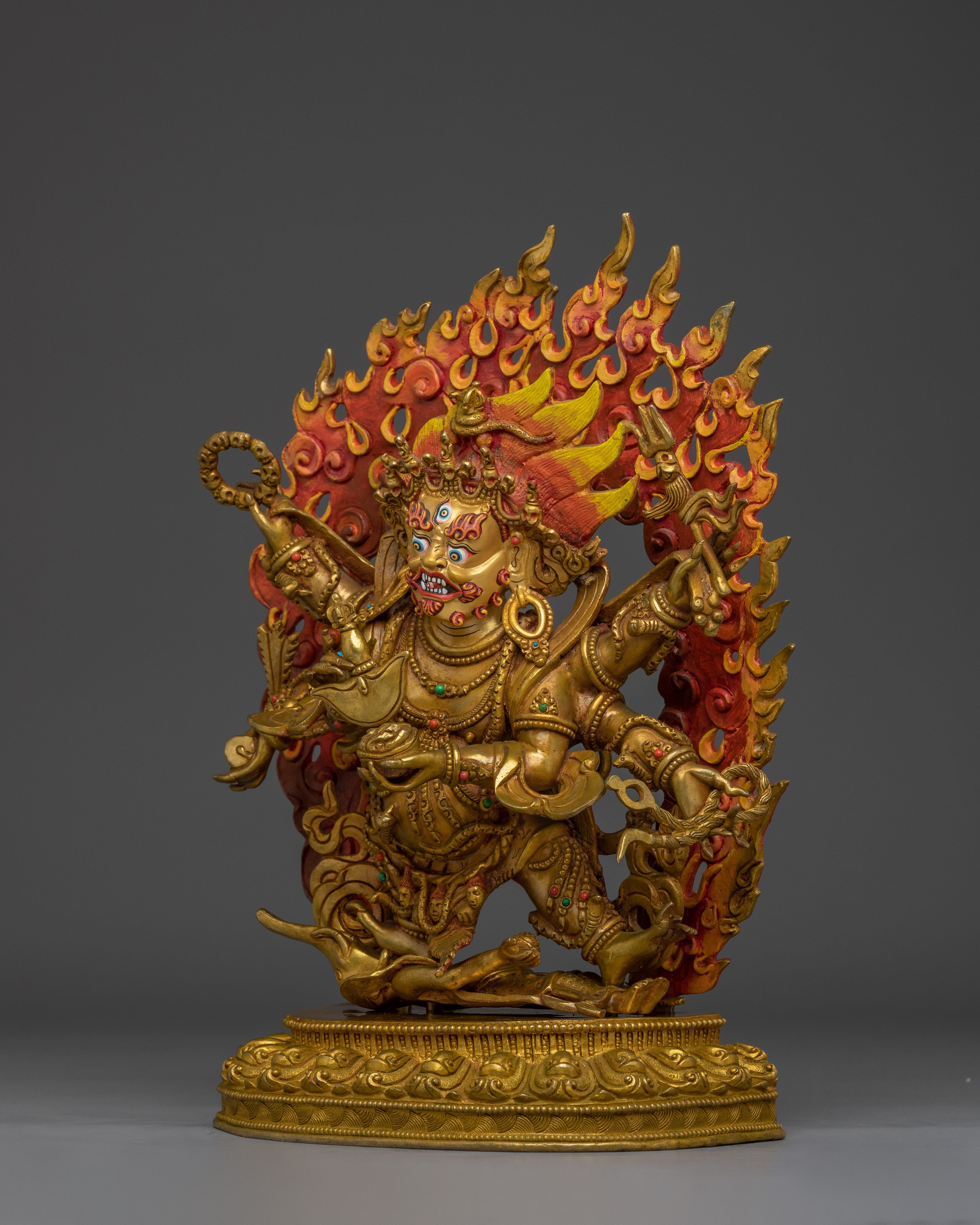 Six-Armed Mahakala Statue in 24K Gold Gilding | Transformation, and Spiritual Enlightenment