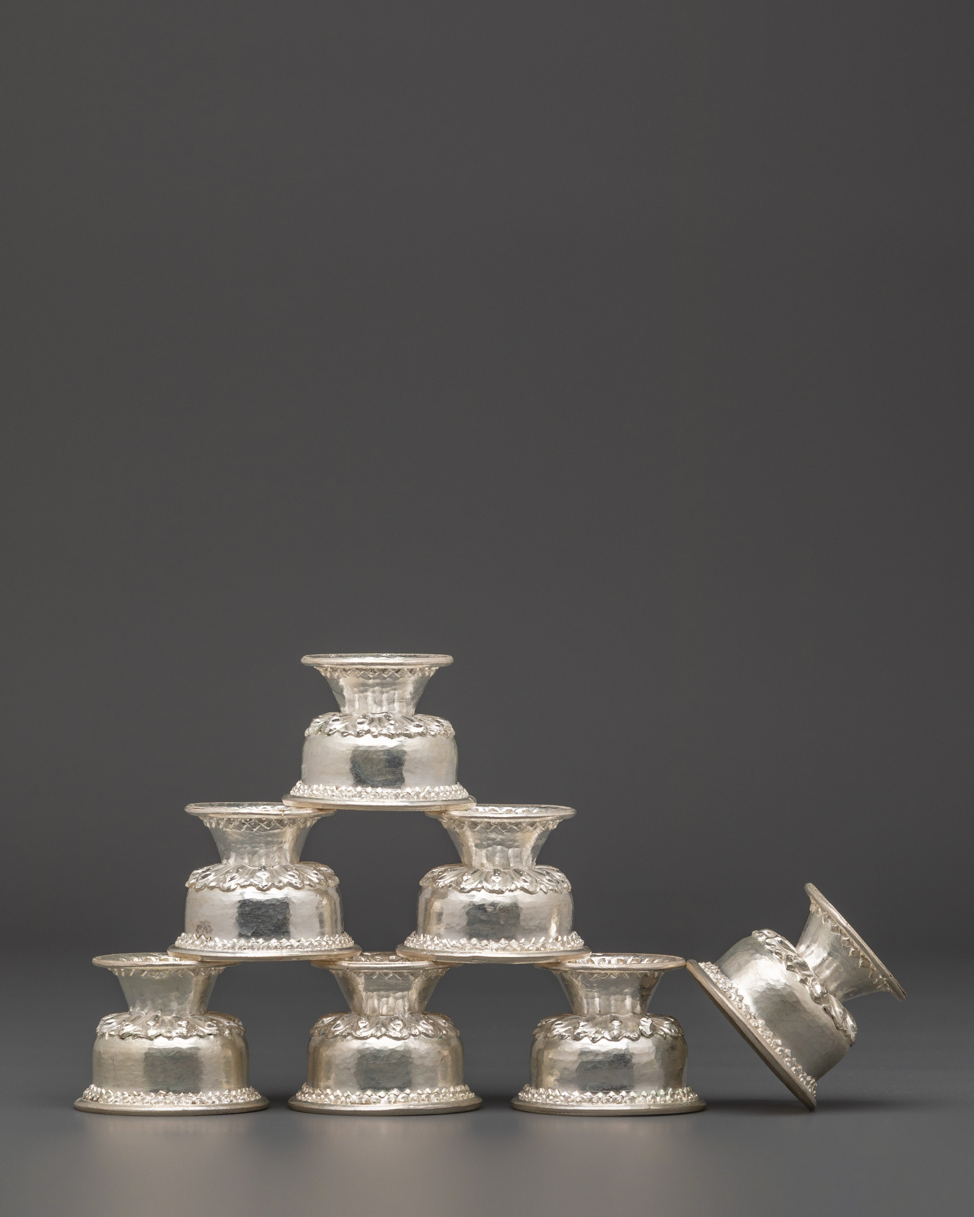 Handcrafted Silver Plated Offering Bowl Set | Traditional Buddhist Ritual Bowls