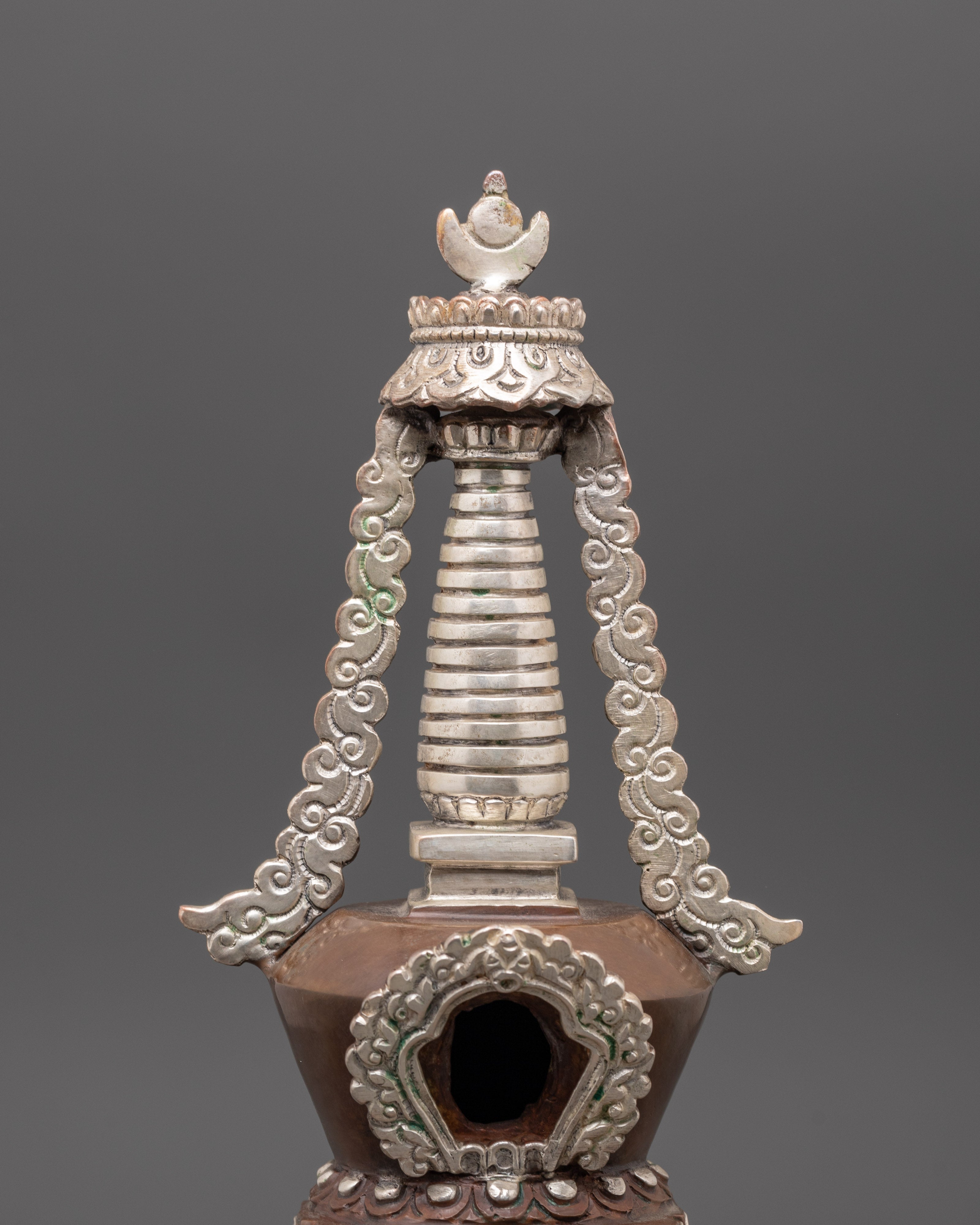 Handmade Silver Plated Buddhist Stupa | Spiritual Altar Decor