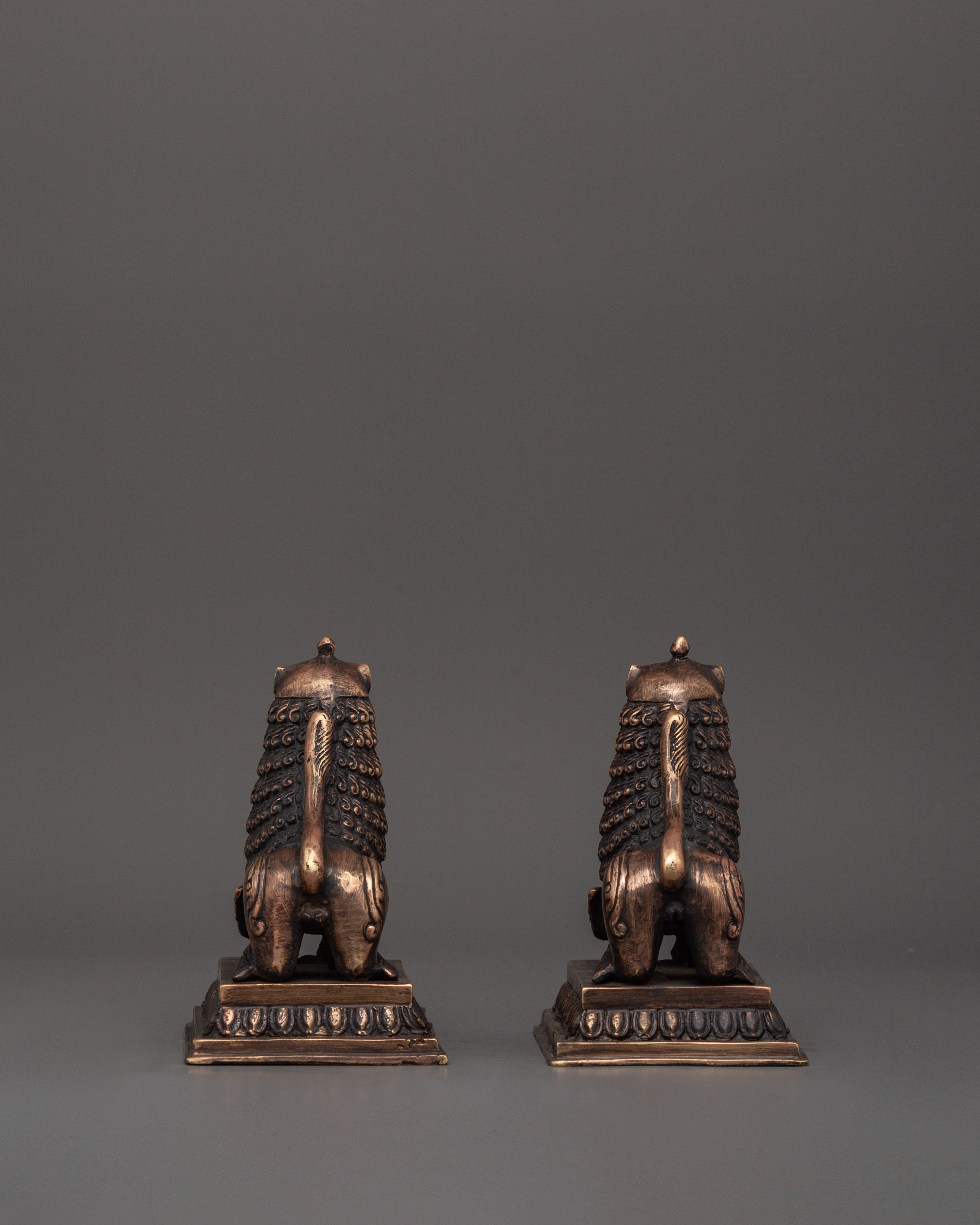 Copper Lion Set for Decor | Tibetan Guardian Lions