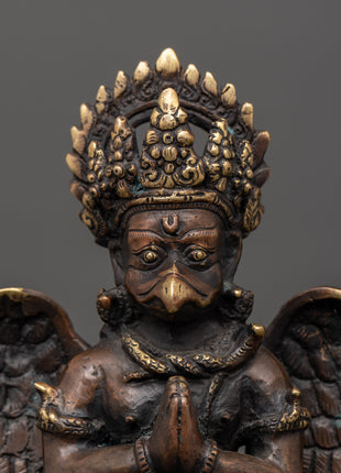 Oxidized Copper Garuda Bird Deity Statue