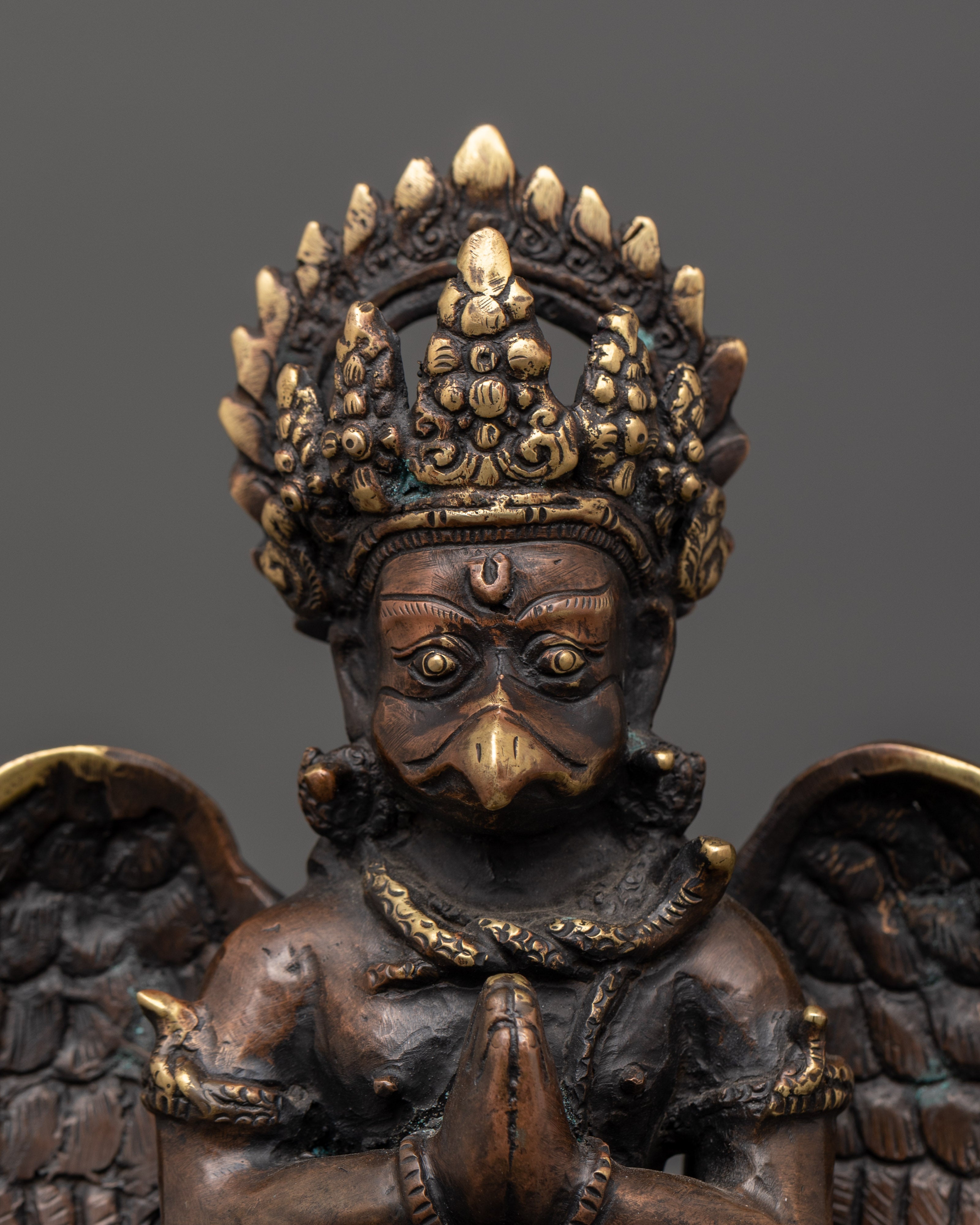 Oxidized Copper Garuda Bird Deity Statue