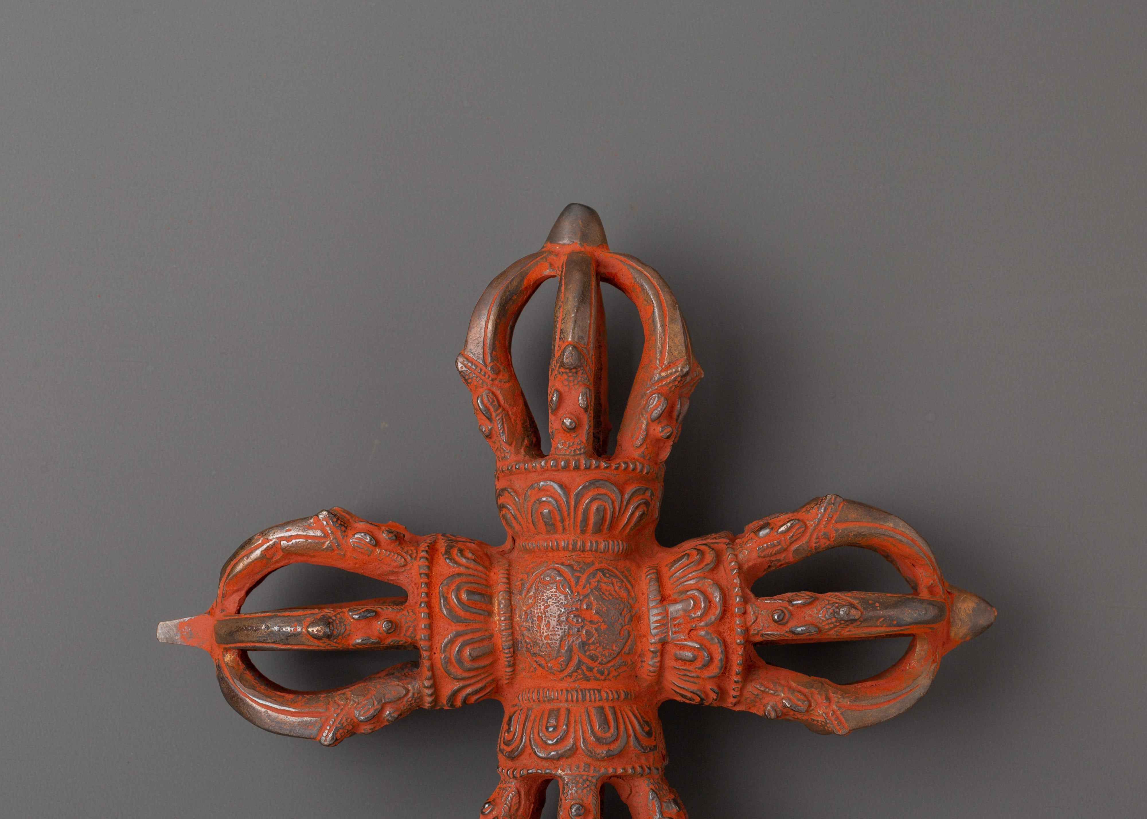 Sacred Oxidized Brass Vishwo Vajra | Double Dorje Emblem