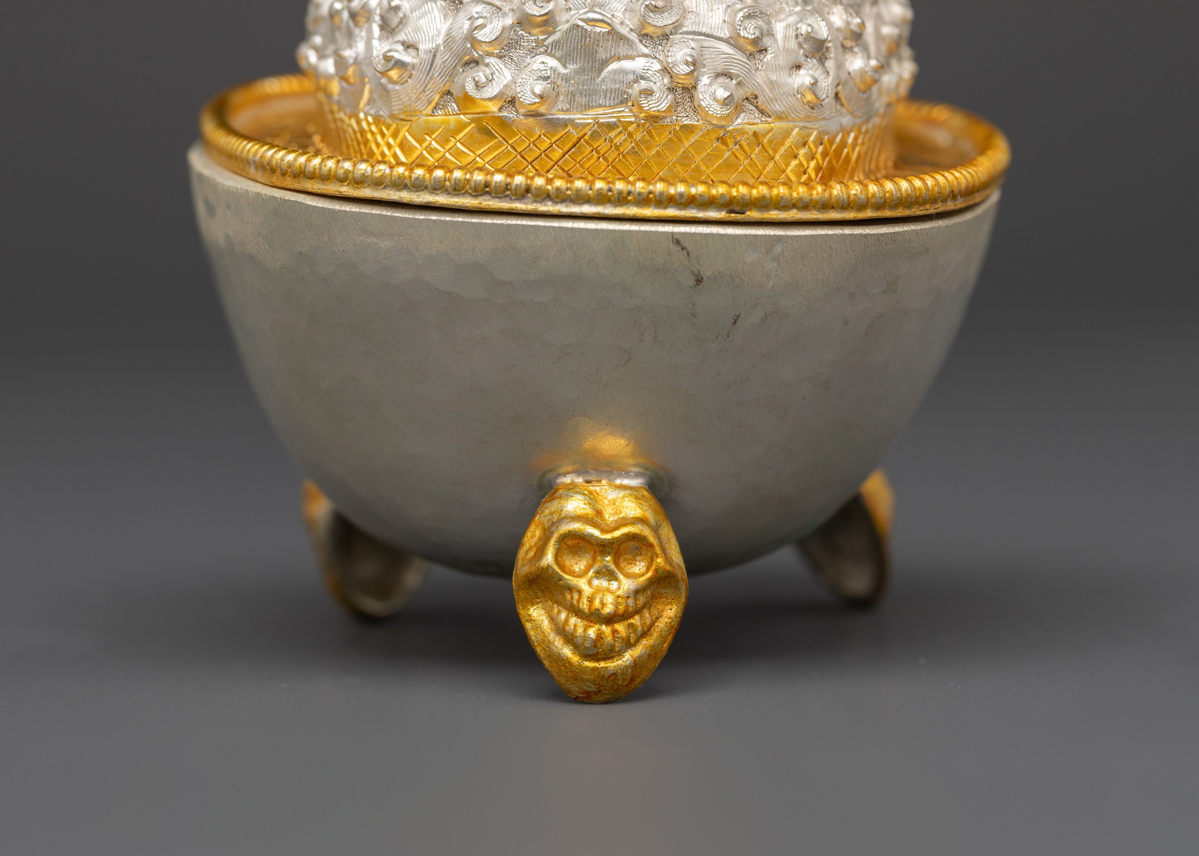 Traditional Ceremonial Kapala | Gold and Silver Plated Tibetan Ritual Vessel