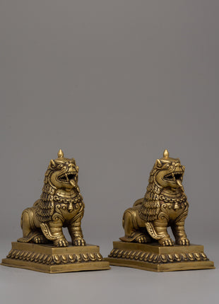 Pair of Guardian Lion Statue | Sacred Pair for Protection and Positive Energy