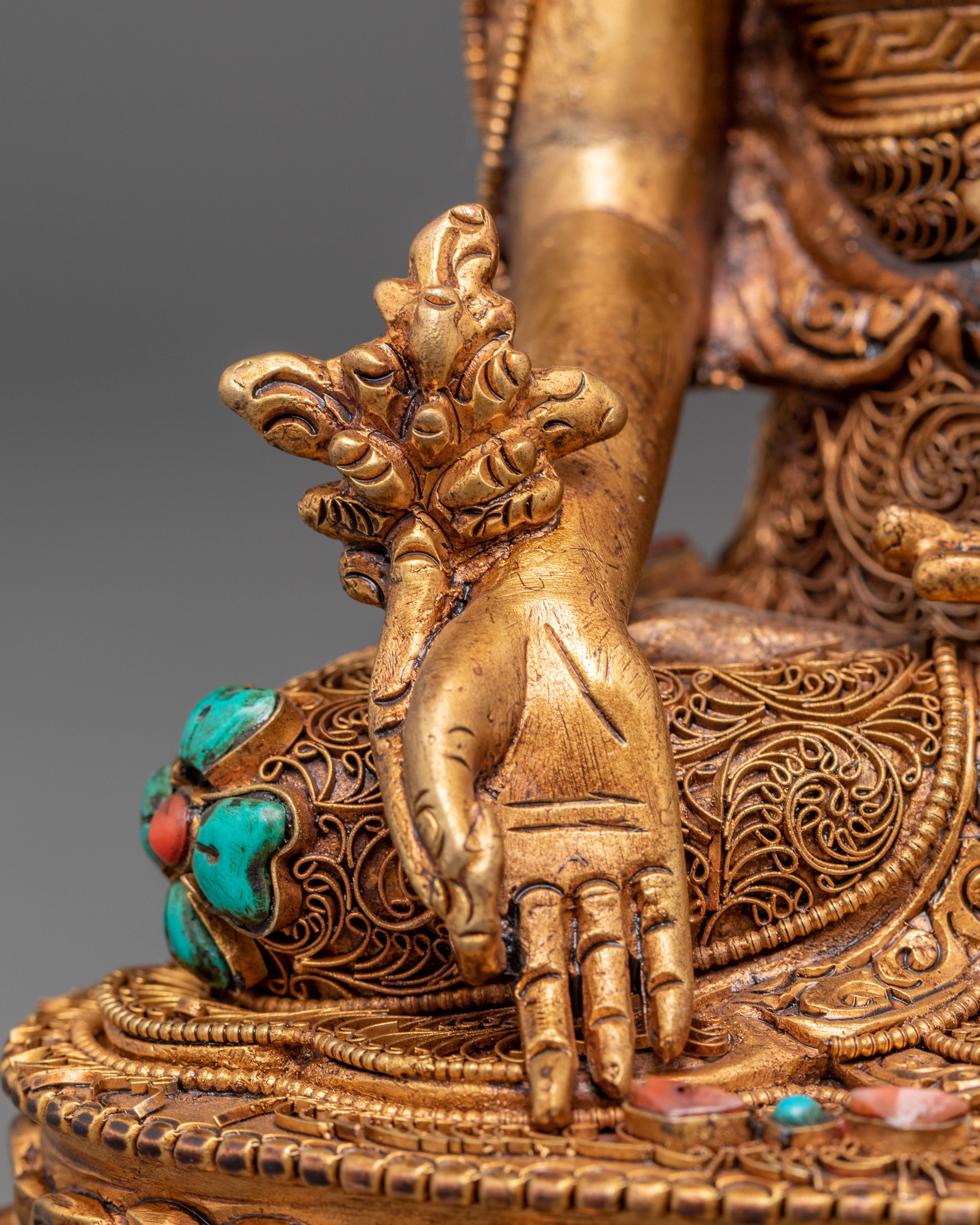 Spiritual Healing Buddha Bhaiṣajyaguru Statue | Gold Plated Copper Sculpture