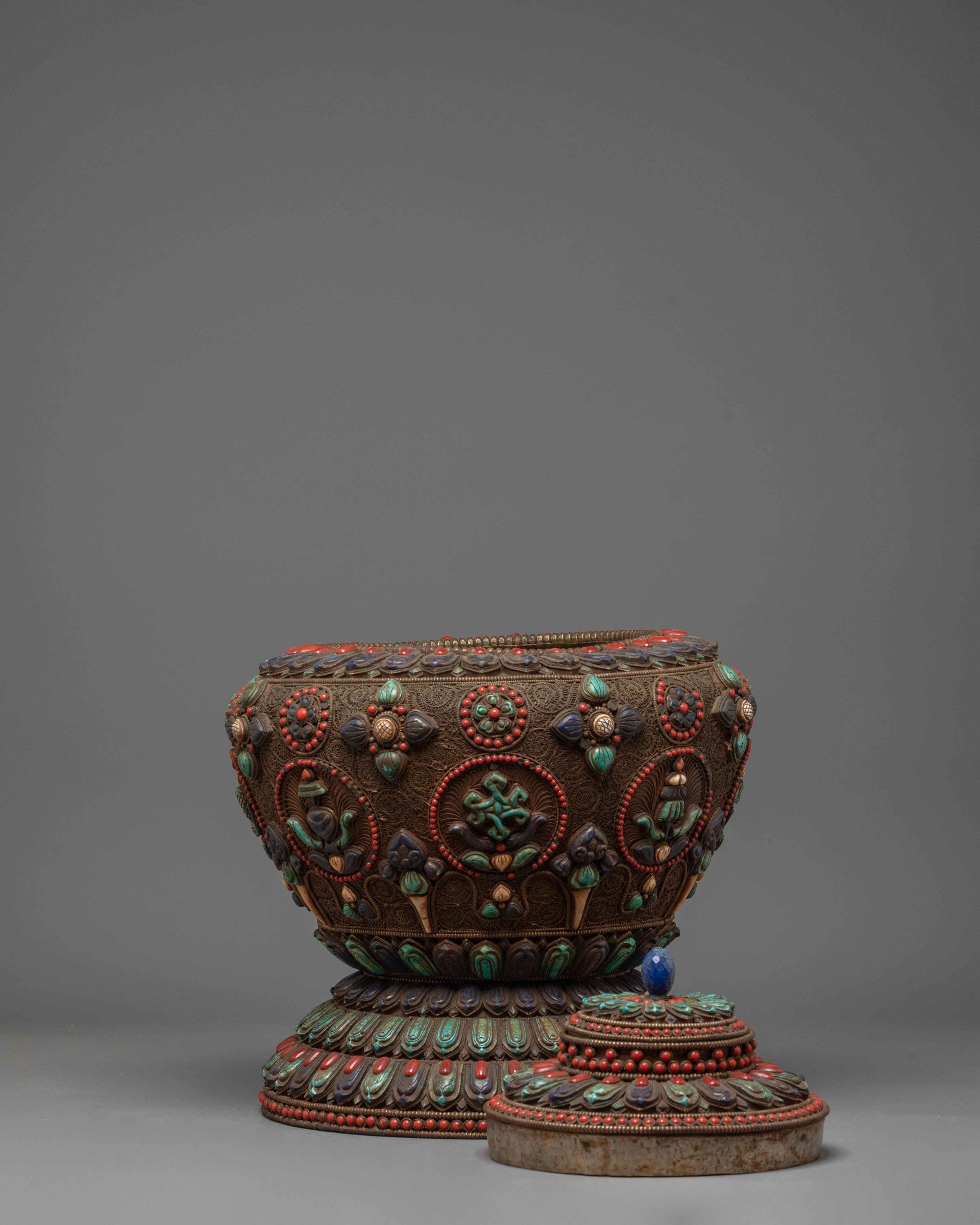 Tibetan Buddhist Rice Pot | Himalayan Offering Vessel Decor