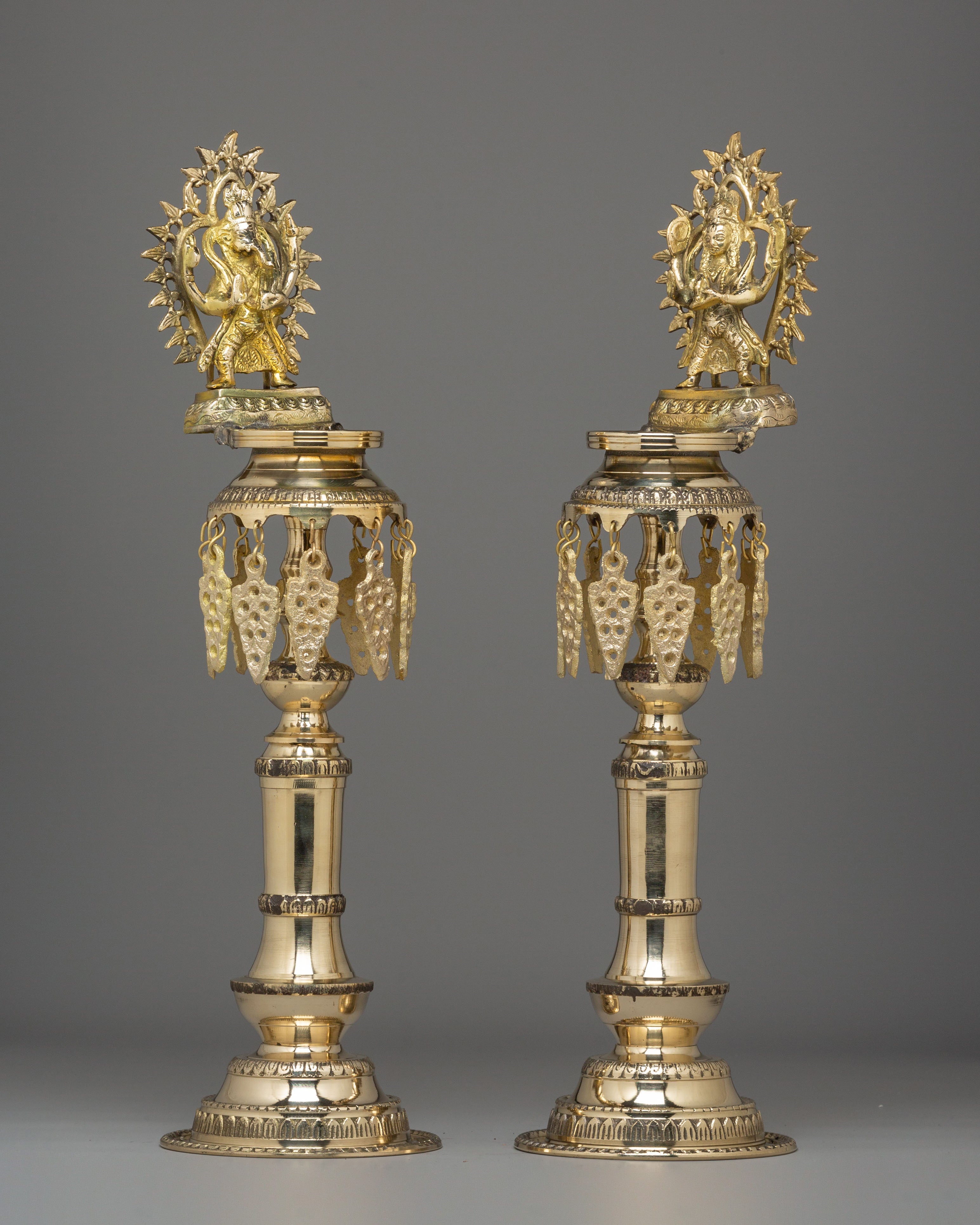 Brass Oil Lamp Set for Puja | Handcrafted Hindu Ritual Lamp Pair