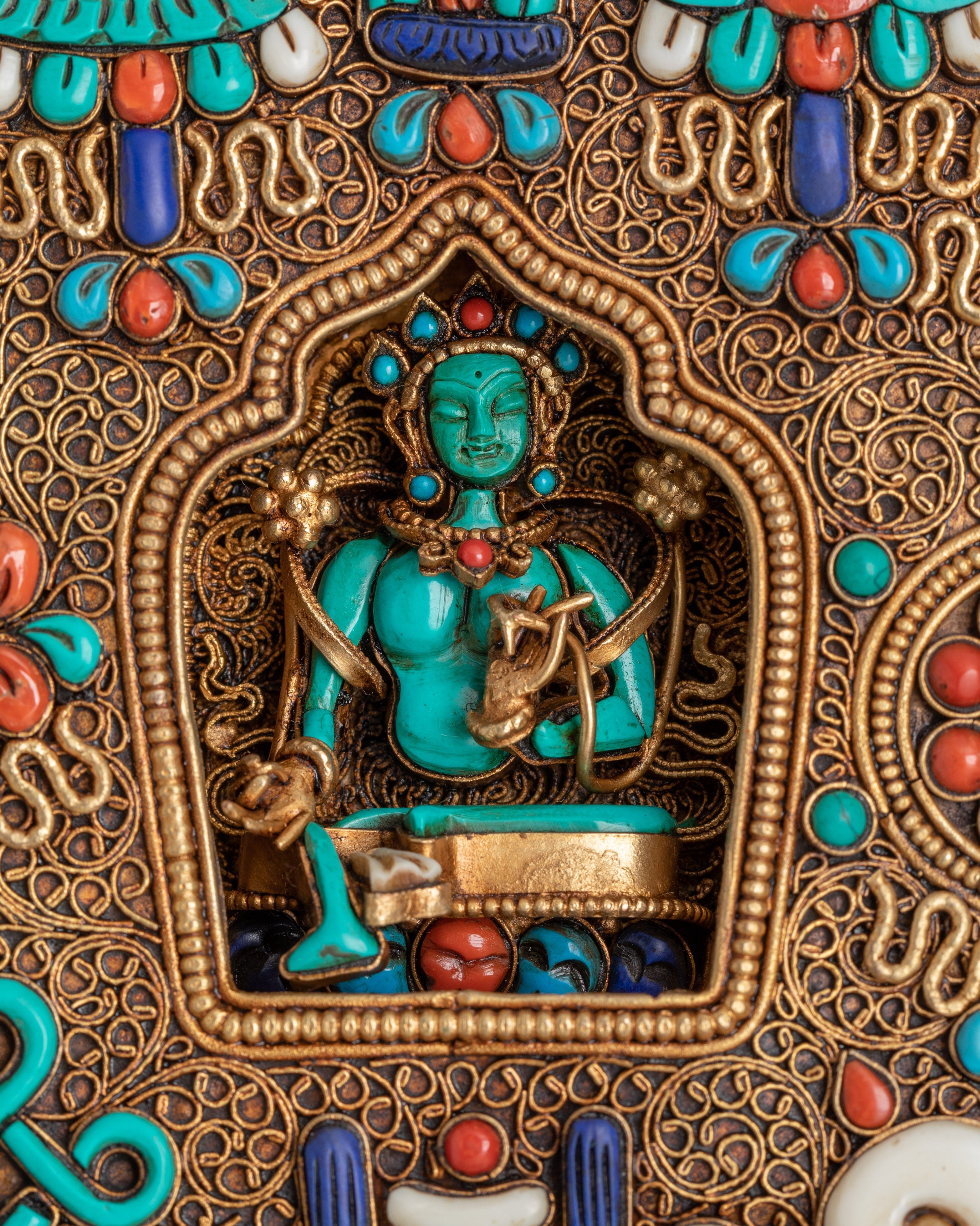 Ghau Box with Green Tara Figure | Sacred Tibetan Altar Decor