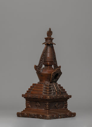Buddhist Oxidized Copper Stupa |  Handmade Buddhist Symbol for Ritual and Decorative Use