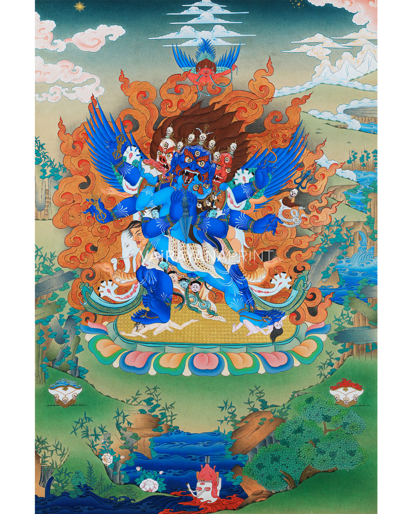 Vajrakilaya Thangka, Tibetan Thangka Painting, High Quality Giclee Canvas Print, Digital Print