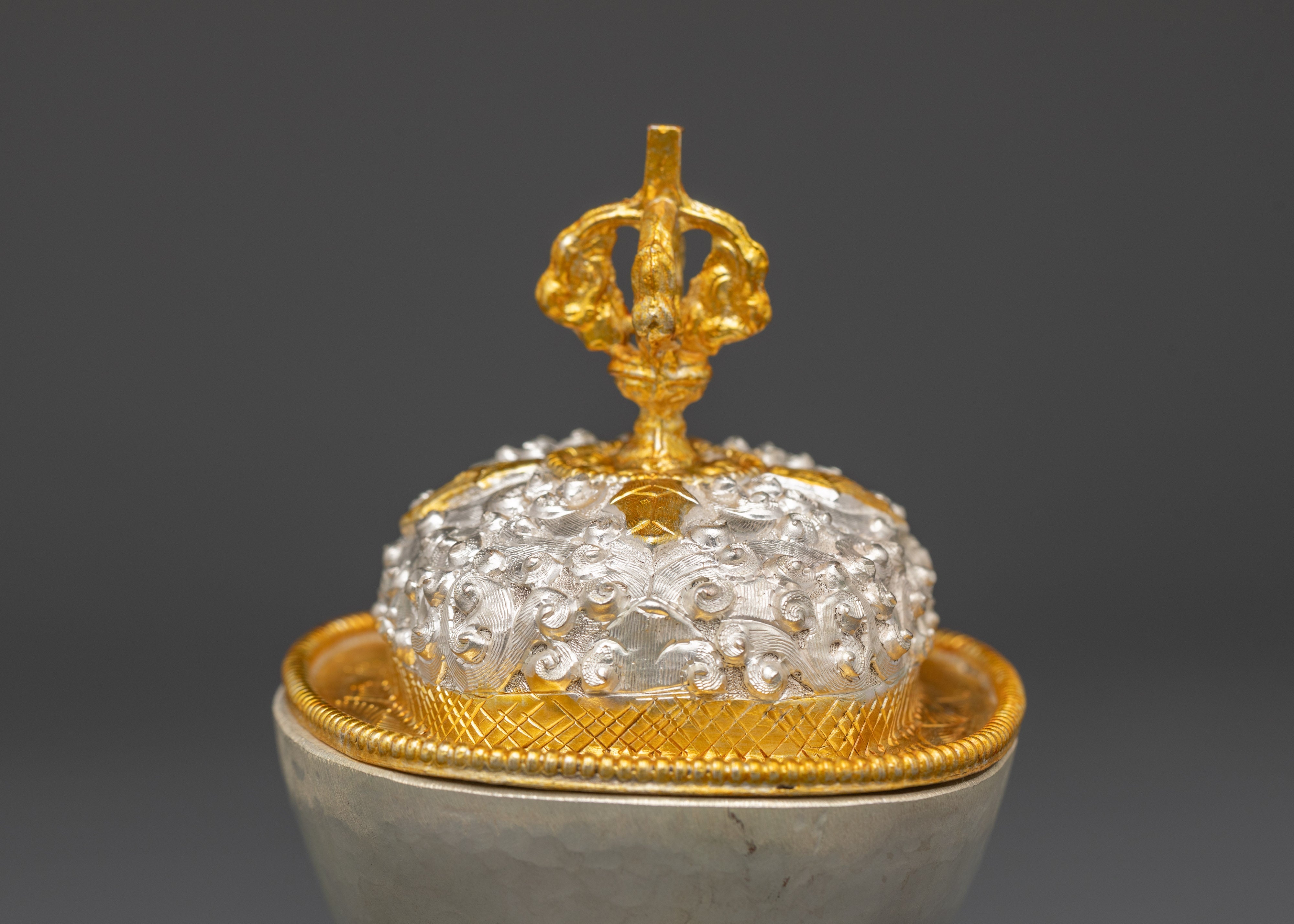 Traditional Ceremonial Kapala | Gold and Silver Plated Tibetan Ritual Vessel