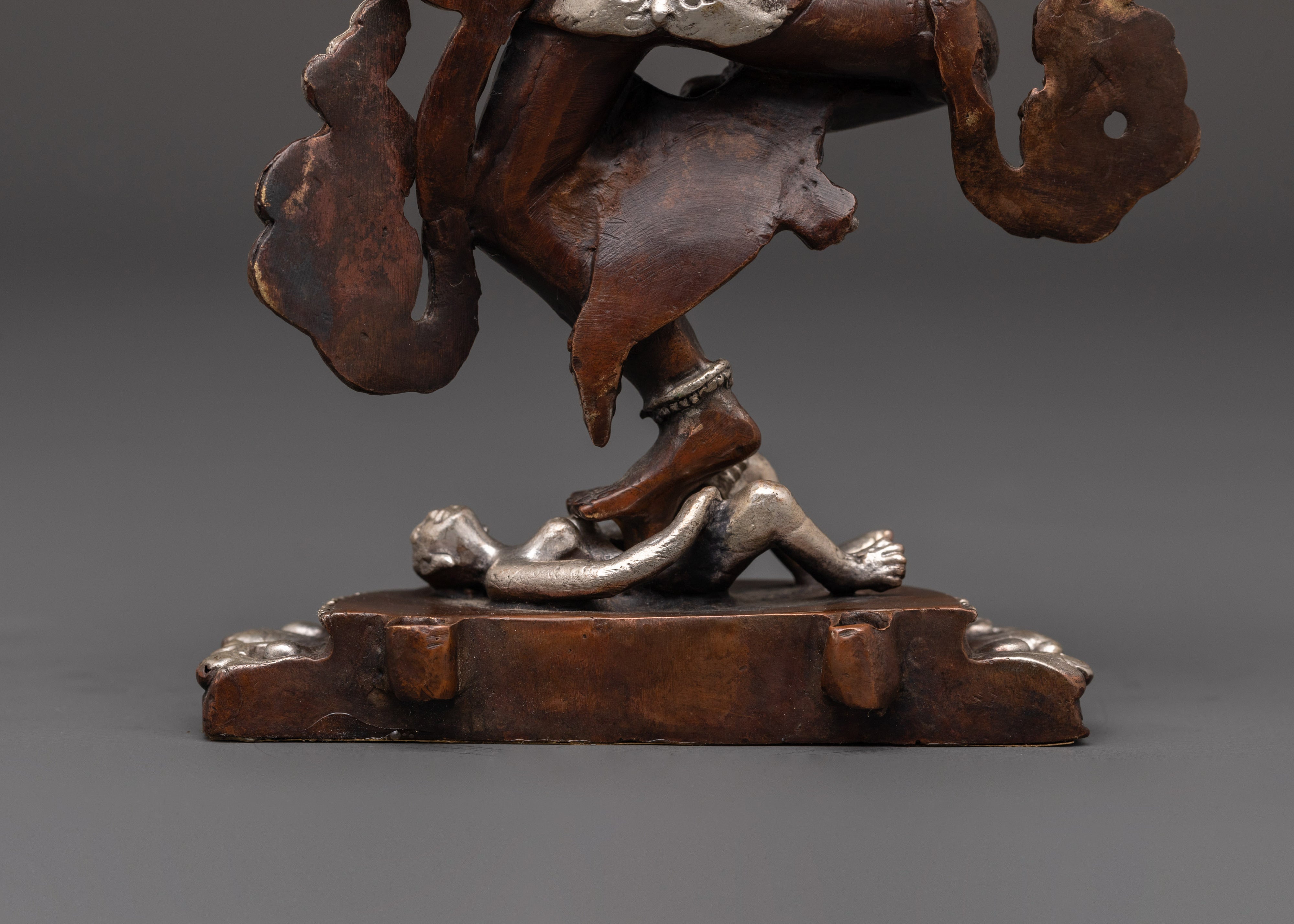 Yogini Simhamukha Statue | Sacred Oxidized Copper & Silver-Plated Sculpture