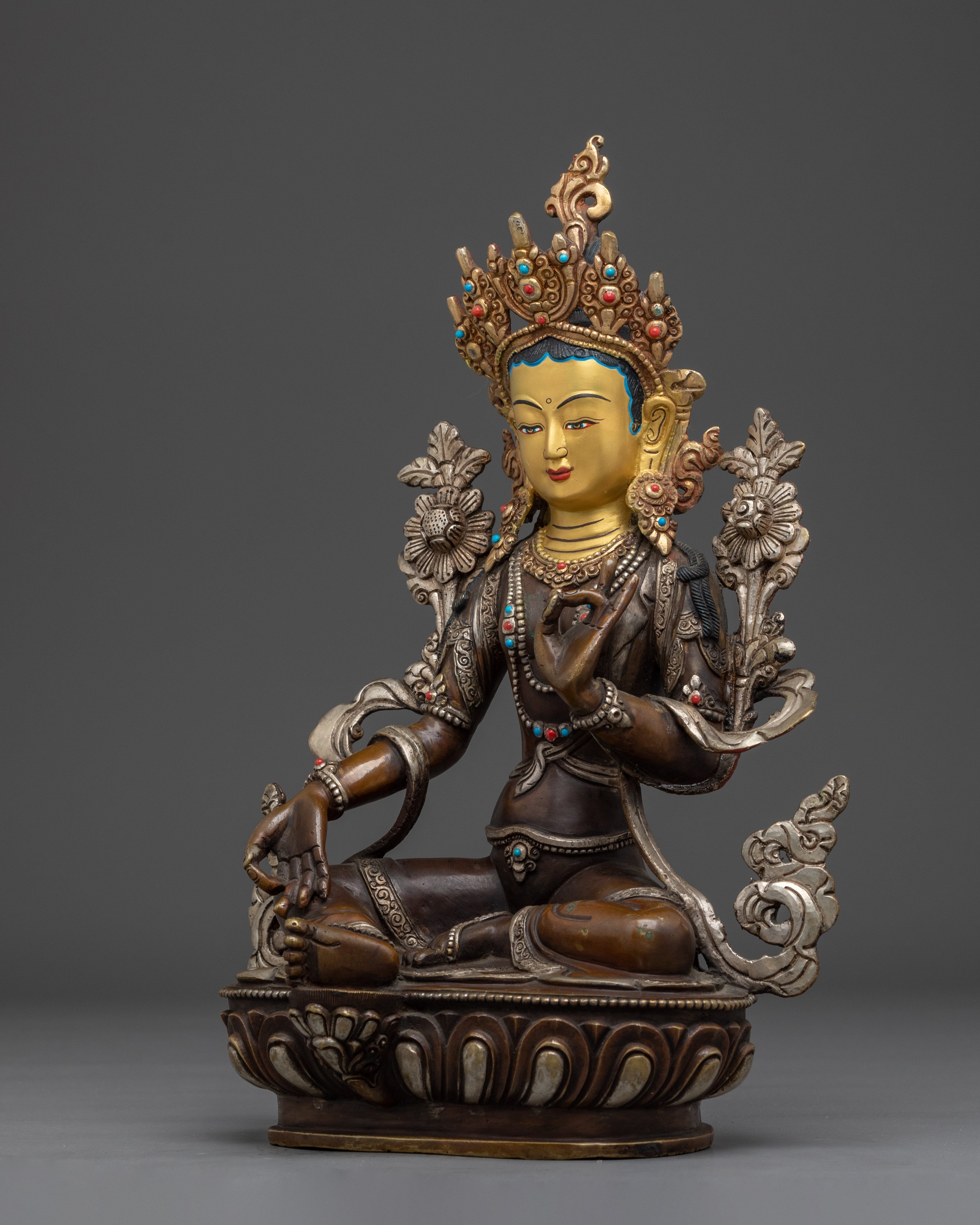 Green Tara Goddess Of Compassion Statue | Traditional Himalayan Art