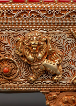 Gold-Plated Tibetan Treasure Box |  Buddhist Altars and Sacred Himalayan Artwork