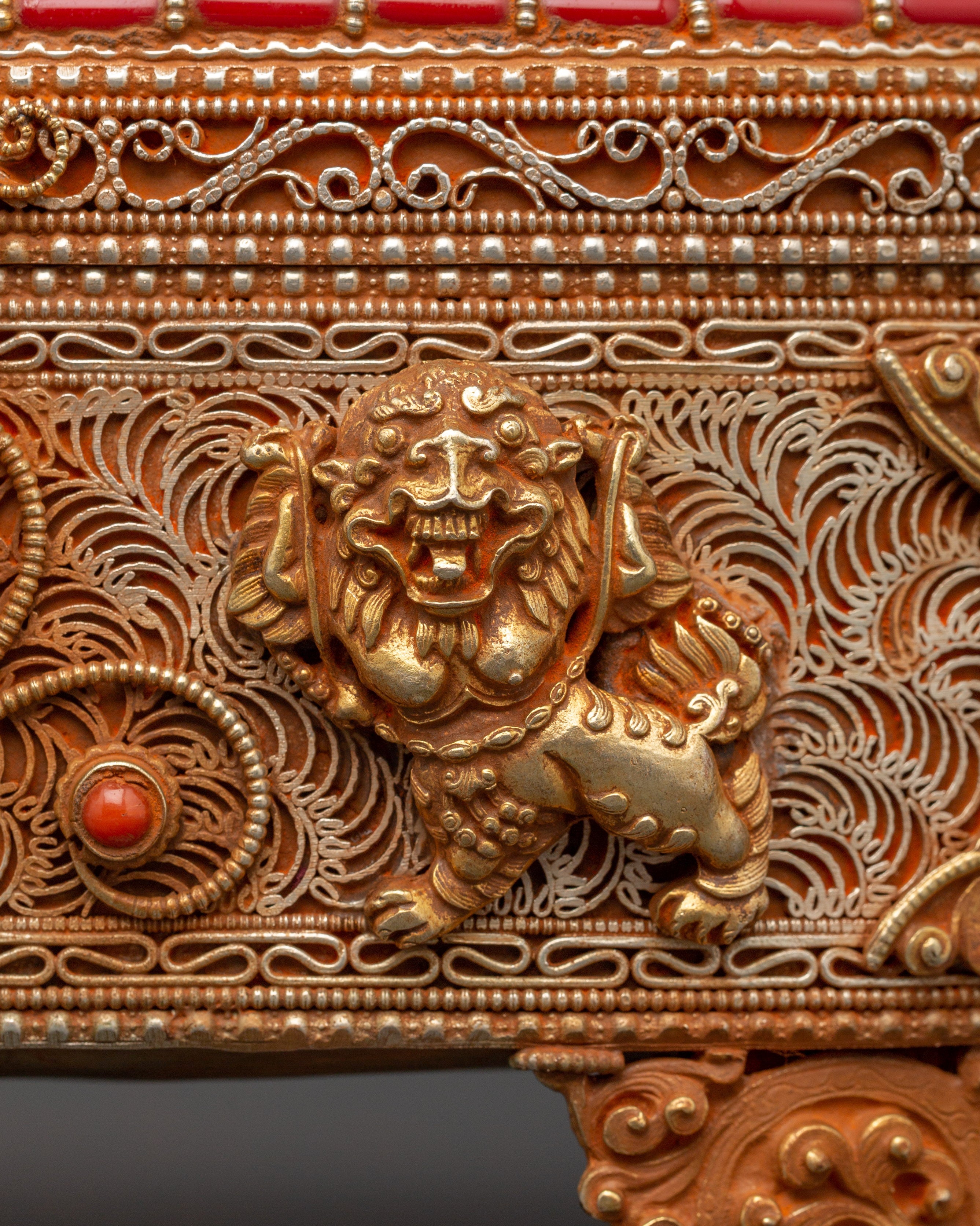 Gold-Plated Tibetan Treasure Box |  Buddhist Altars and Sacred Himalayan Artwork