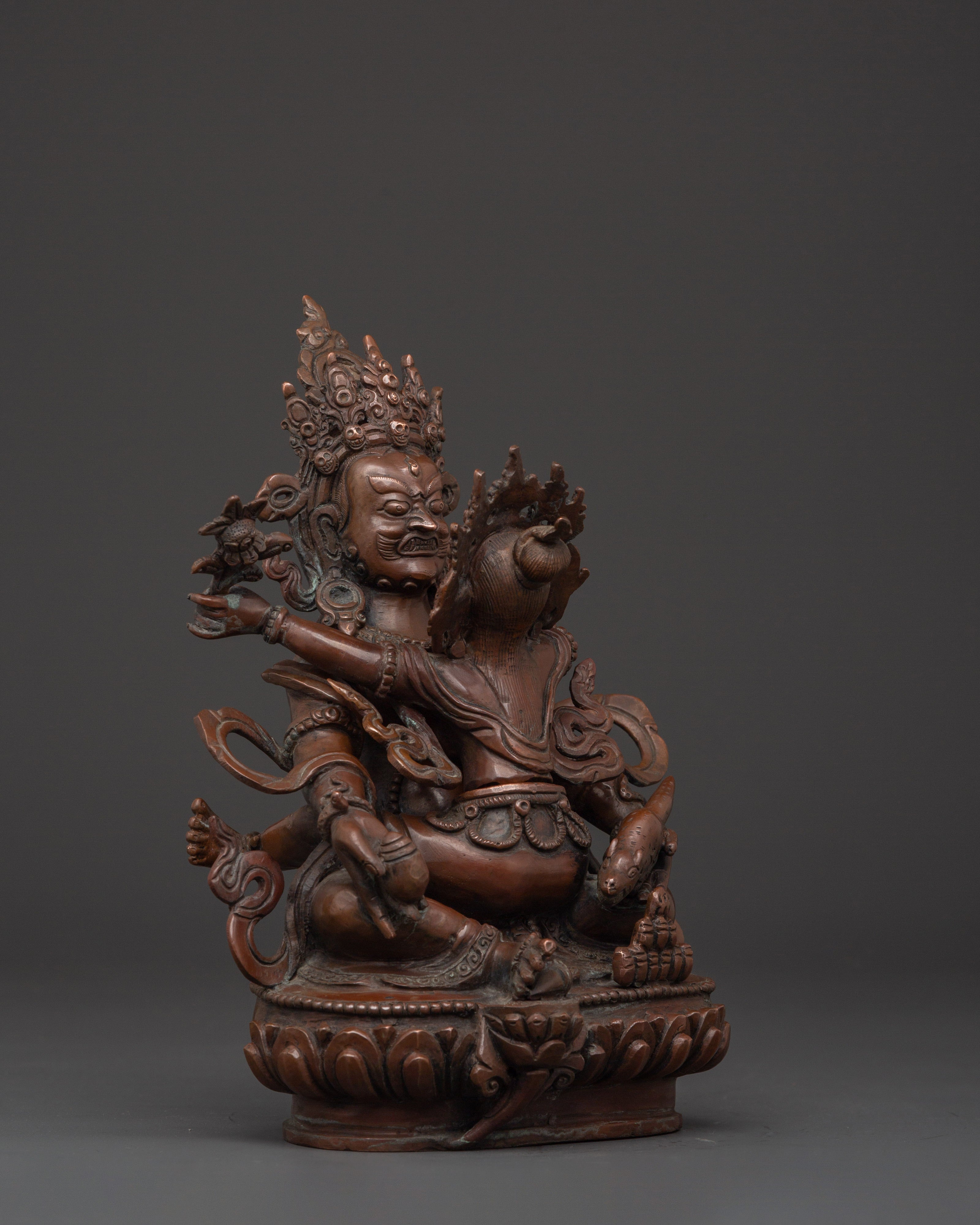 Tibetan Dzambhala Statue with Consort | Handmade Oxidized Copper Sculpture