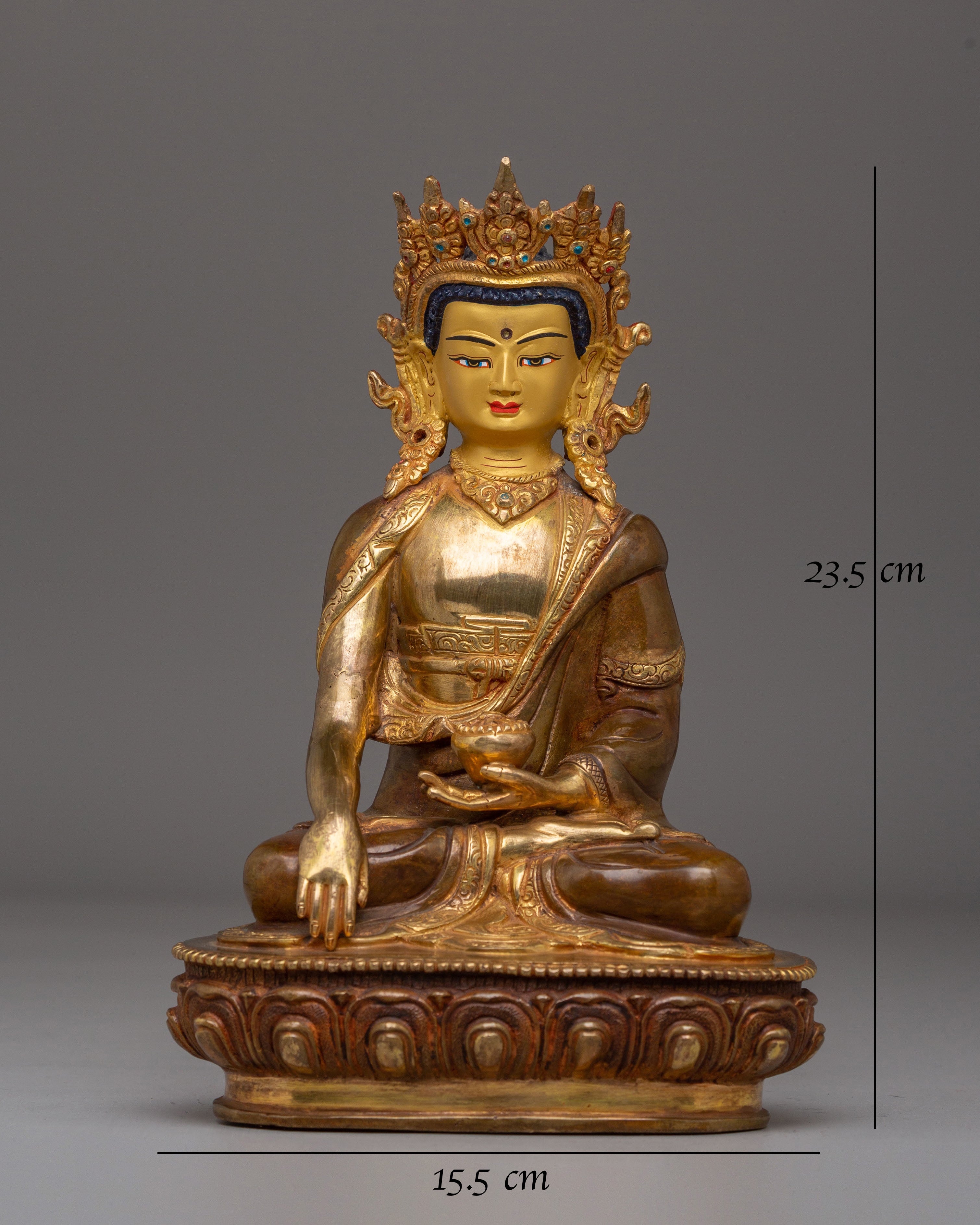 Crowned Shakyamuni Buddha Statue | Handcrafted Gold-Plated Tibetan Buddha