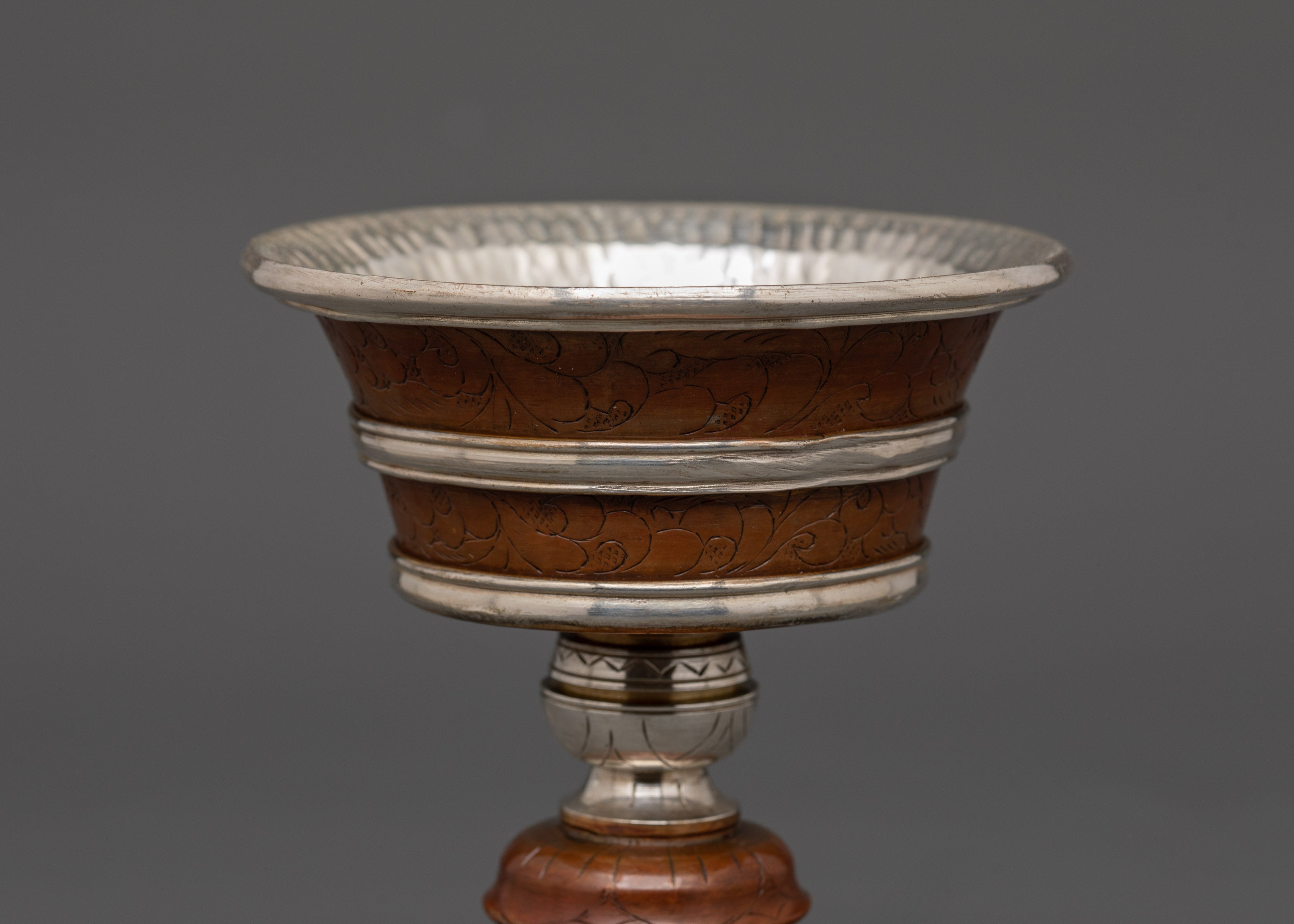 Silver-Plated Tibetan Ritual Butter Lamp | Buddhist Ritual Oil Lamp for Meditation & Altar