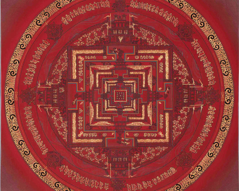 Kalachakra Mandala With A Red Background | Tibetan Wall Decoration