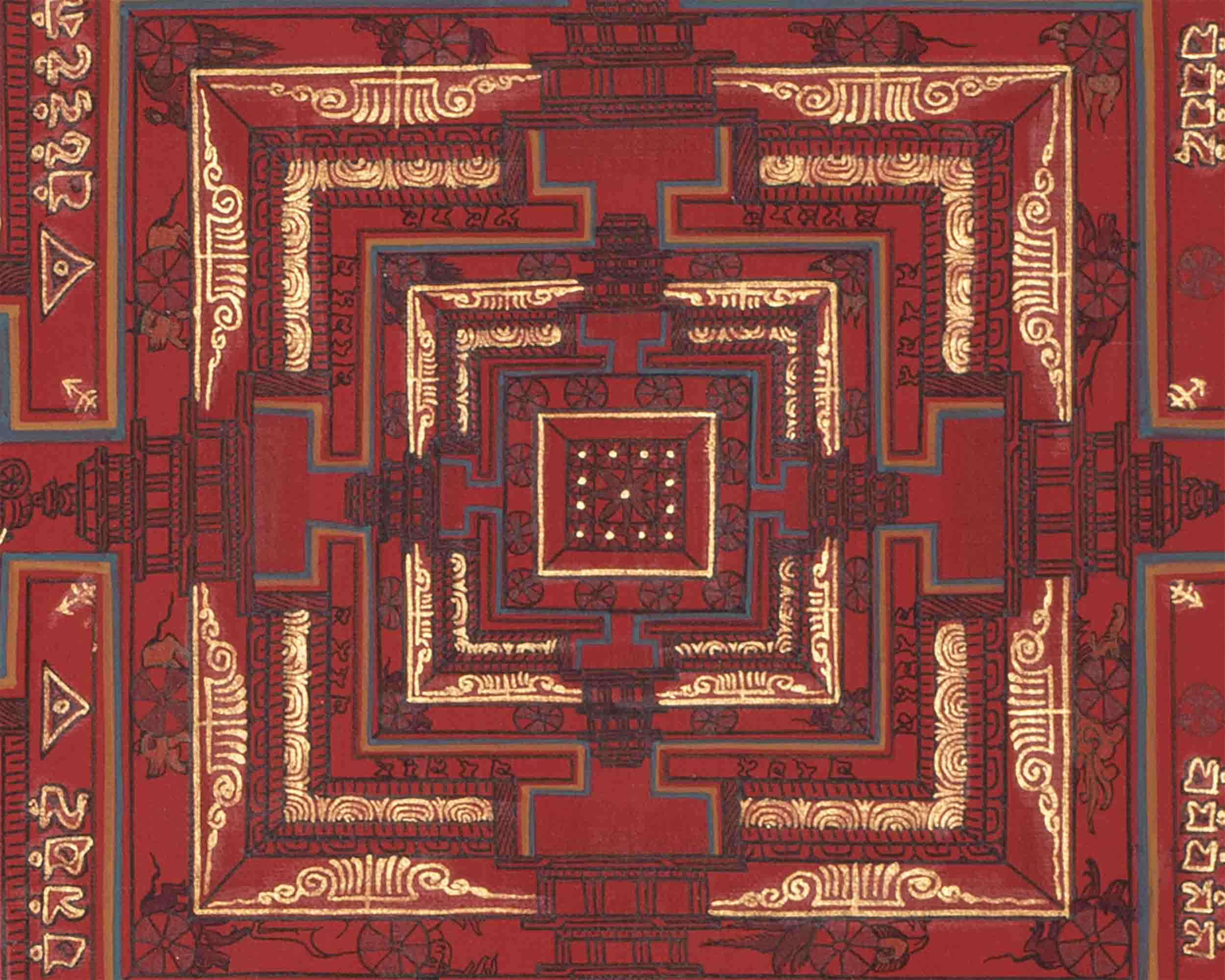 Kalachakra Mandala With A Red Background | Tibetan Wall Decoration