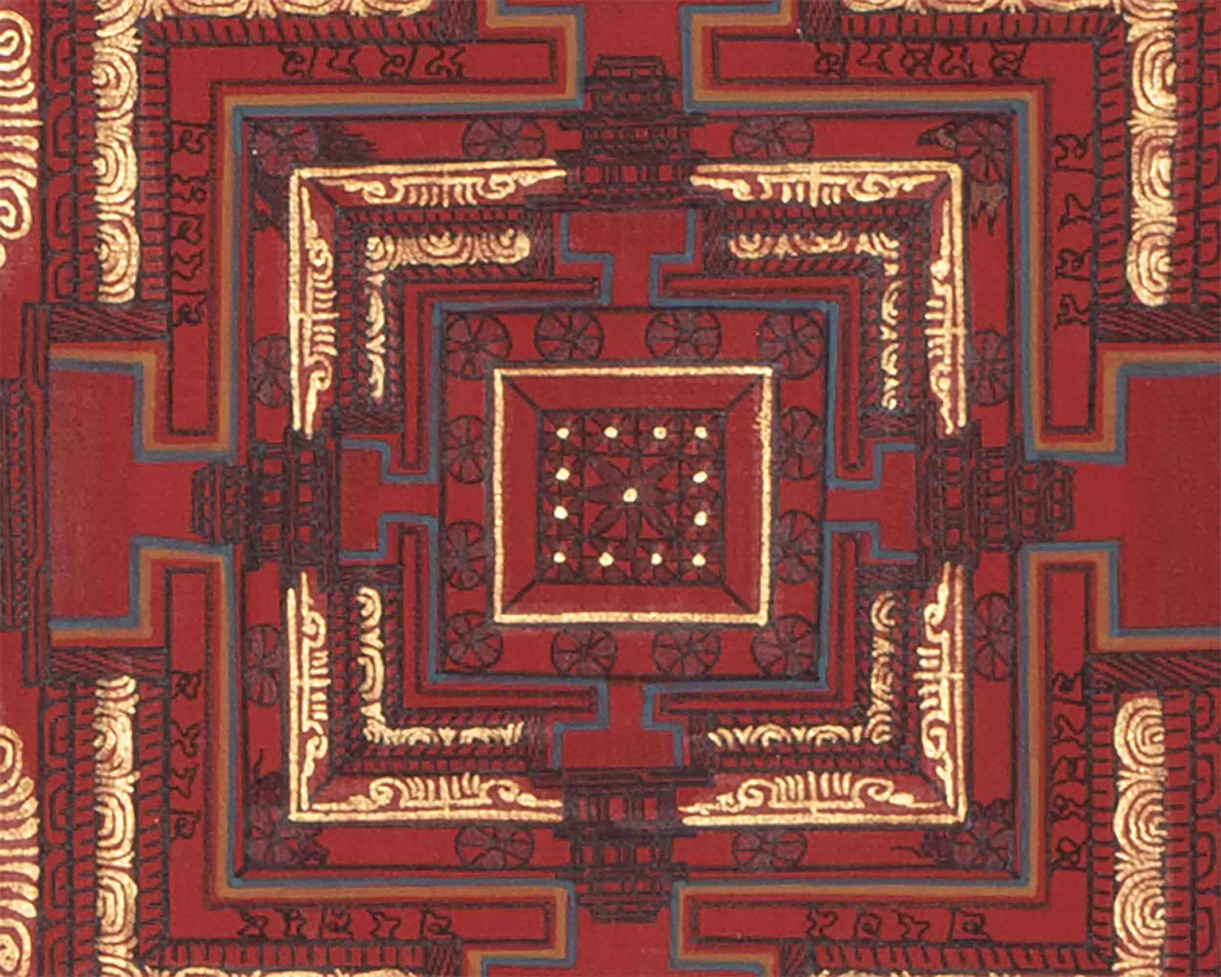 Kalachakra Mandala With A Red Background | Tibetan Wall Decoration