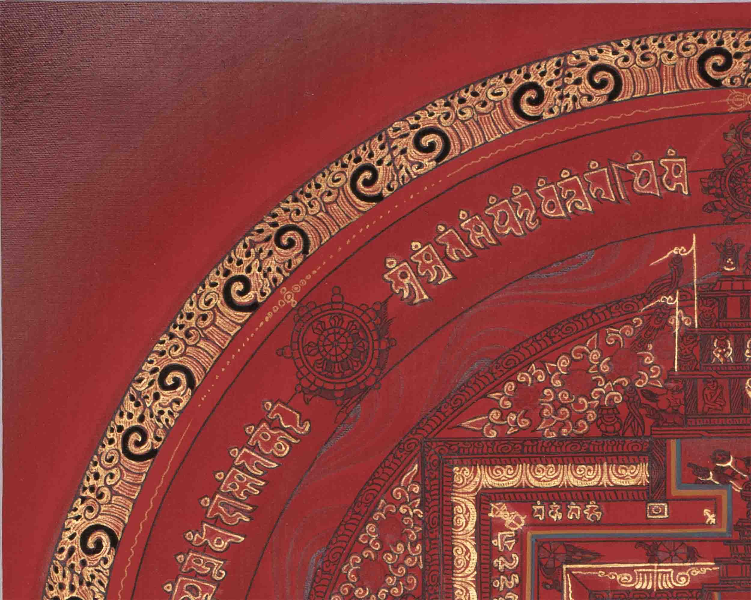 Kalachakra Mandala With A Red Background | Tibetan Wall Decoration