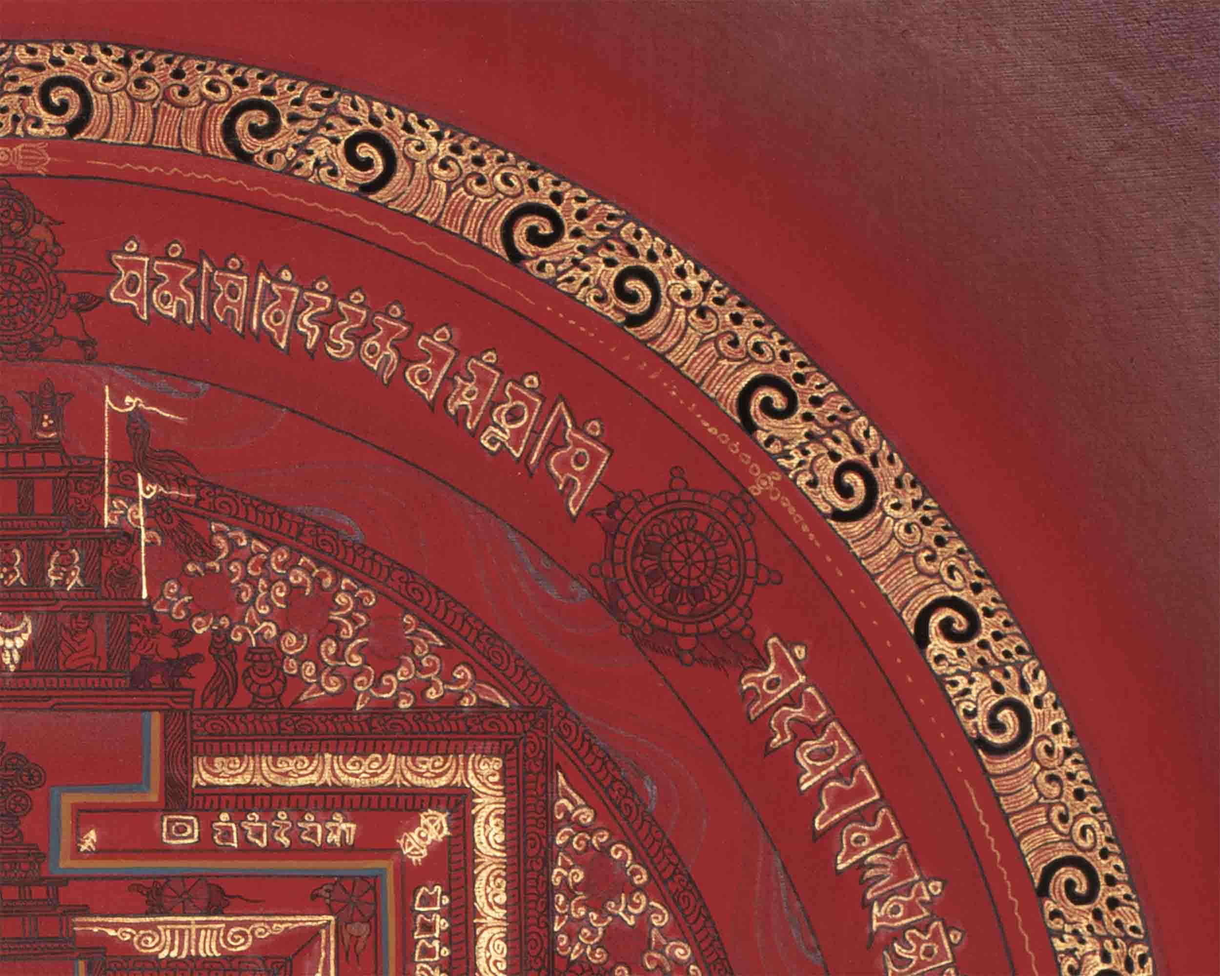 Kalachakra Mandala With A Red Background | Tibetan Wall Decoration