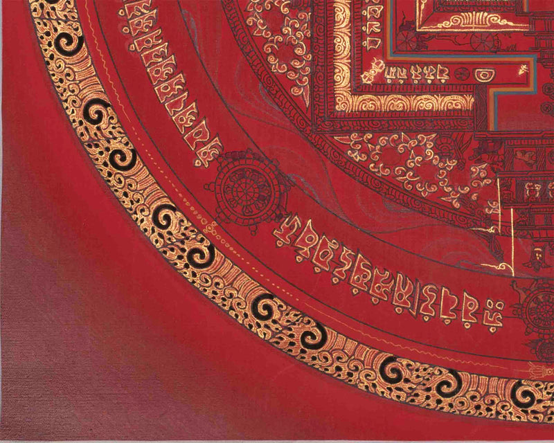 Kalachakra Mandala With A Red Background | Tibetan Wall Decoration