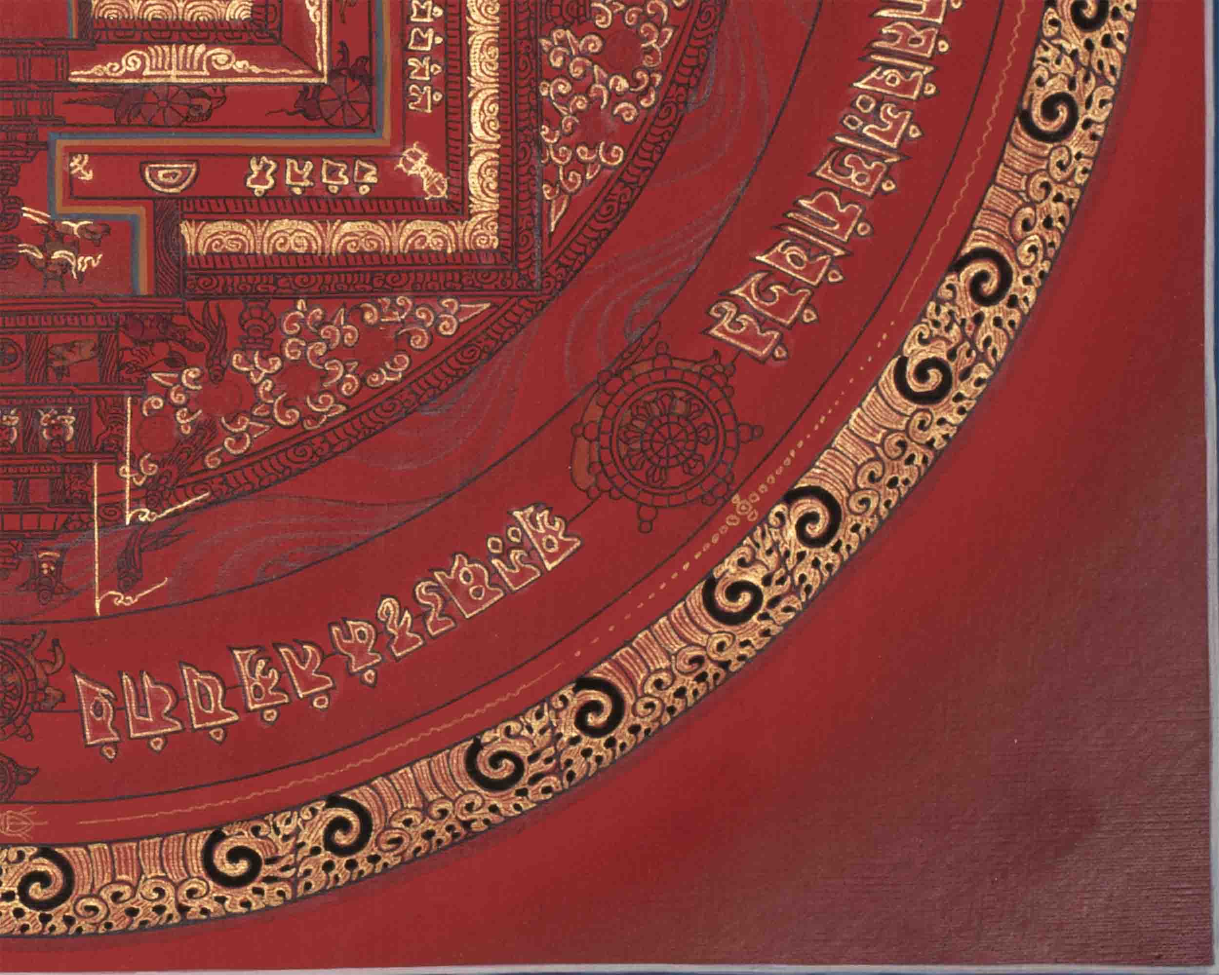 Kalachakra Mandala With A Red Background | Tibetan Wall Decoration