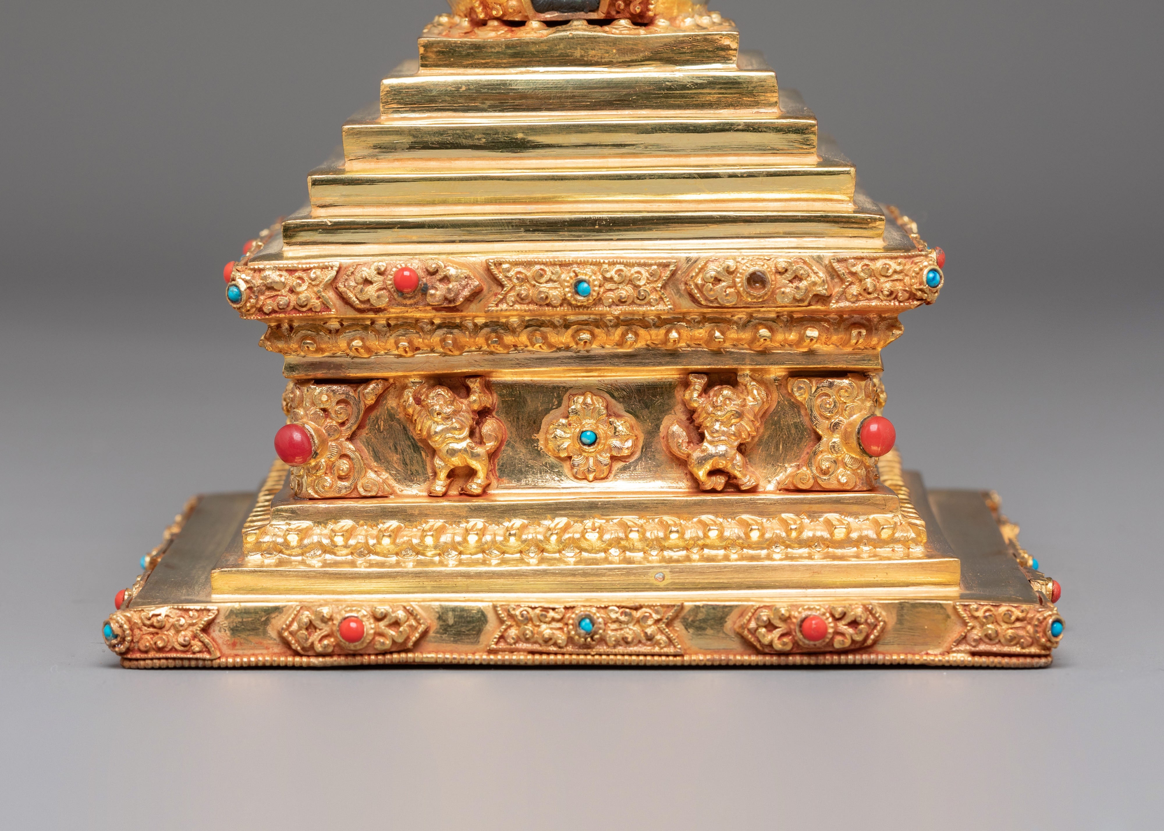 Copper Gold Plated Tibetan Stupa | Sacred Buddhist Shrine Decor