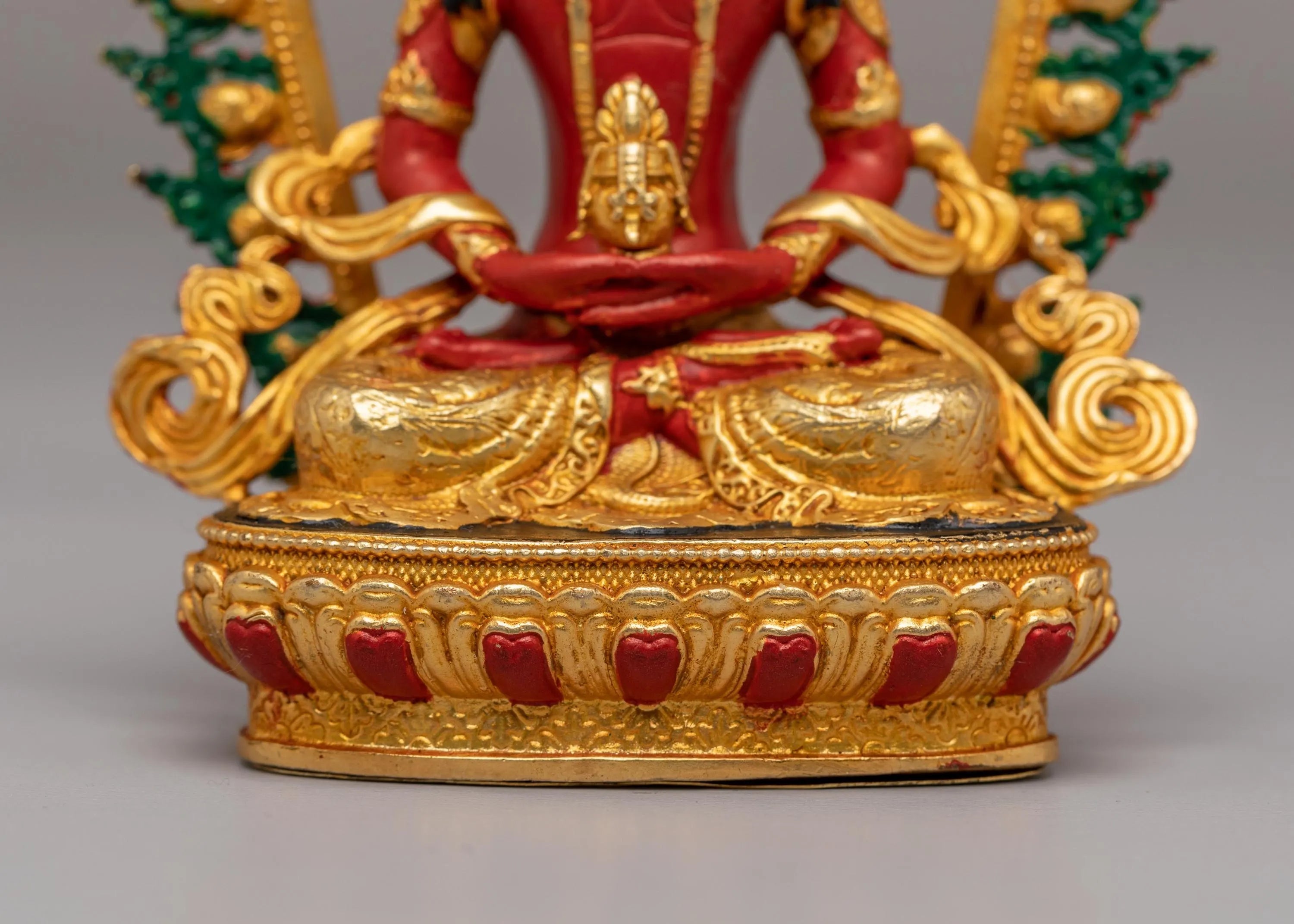 Handmade Amitayus Long Life Buddha Statue | 24K Gold Plated Buddhist Decor