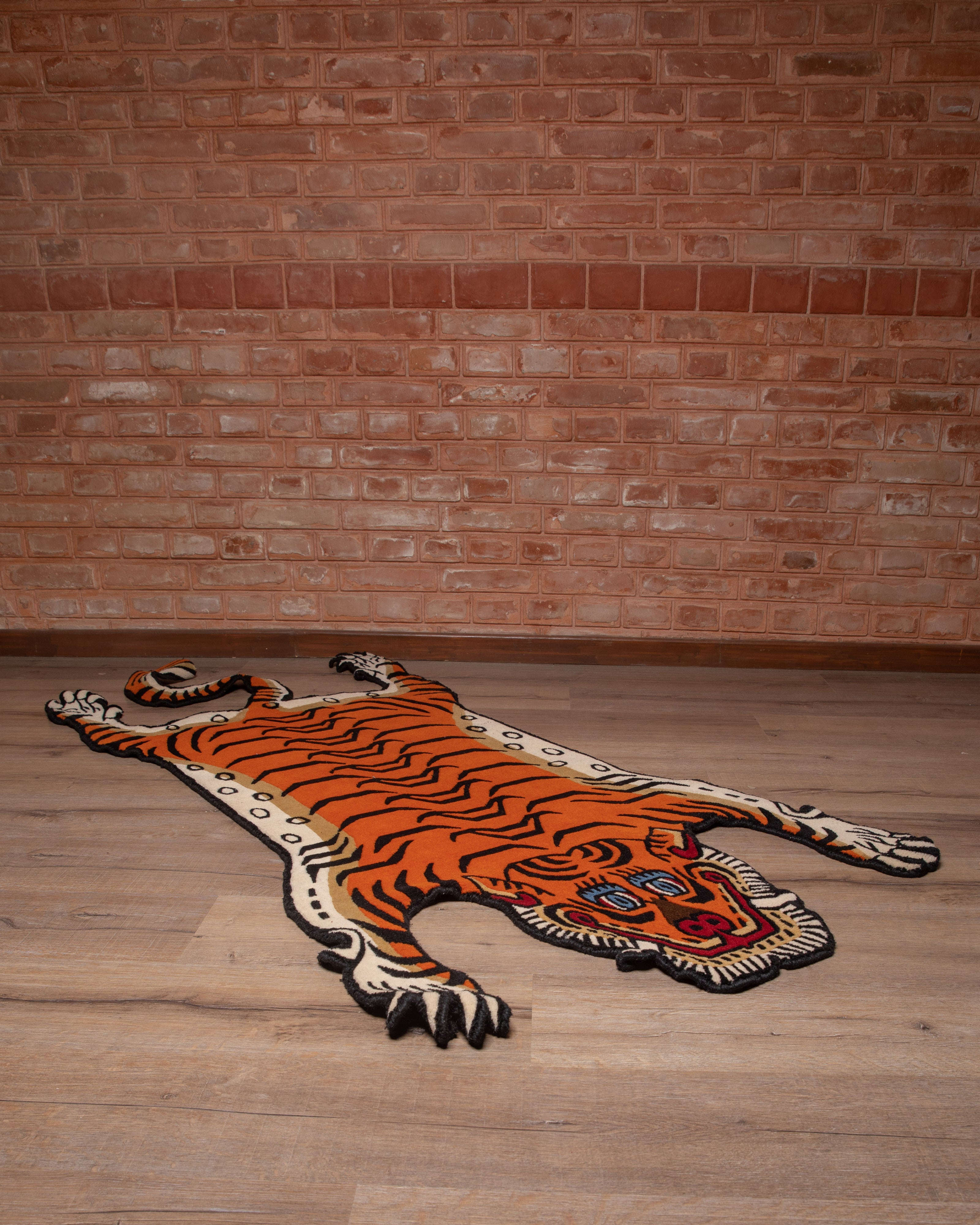 Handmade Decorative Tiger Rug | Hand-Knotted with 100% Tibetan & New Zealand Wool