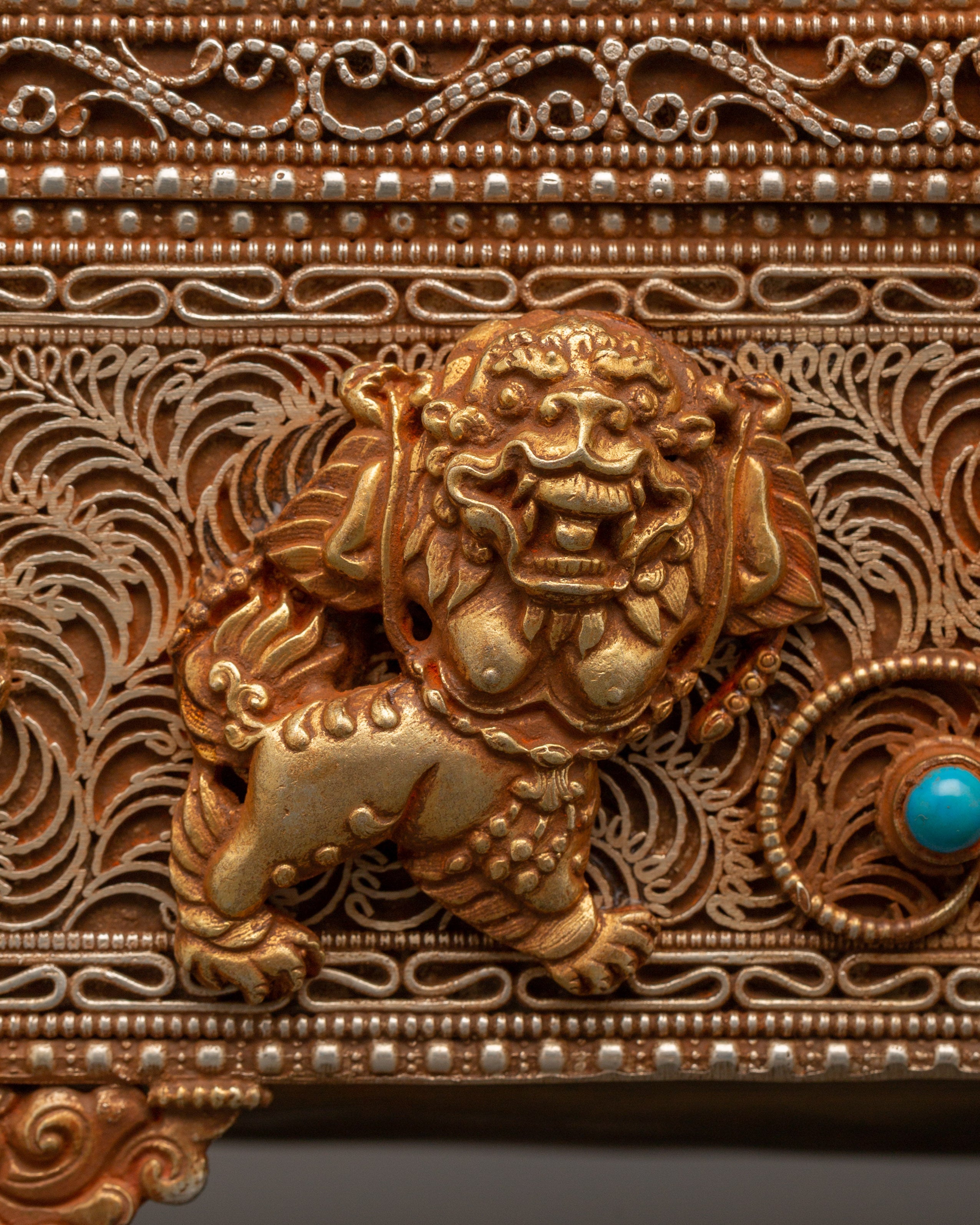 Tibetan Treasure Box with Turquoise and Coral | Buddhist Decor