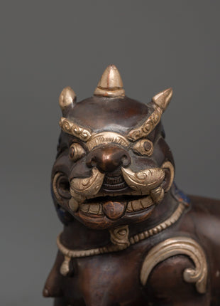 Tibetan Snow Lion Statue Set | Handcrafted Buddhist Guardian Figures