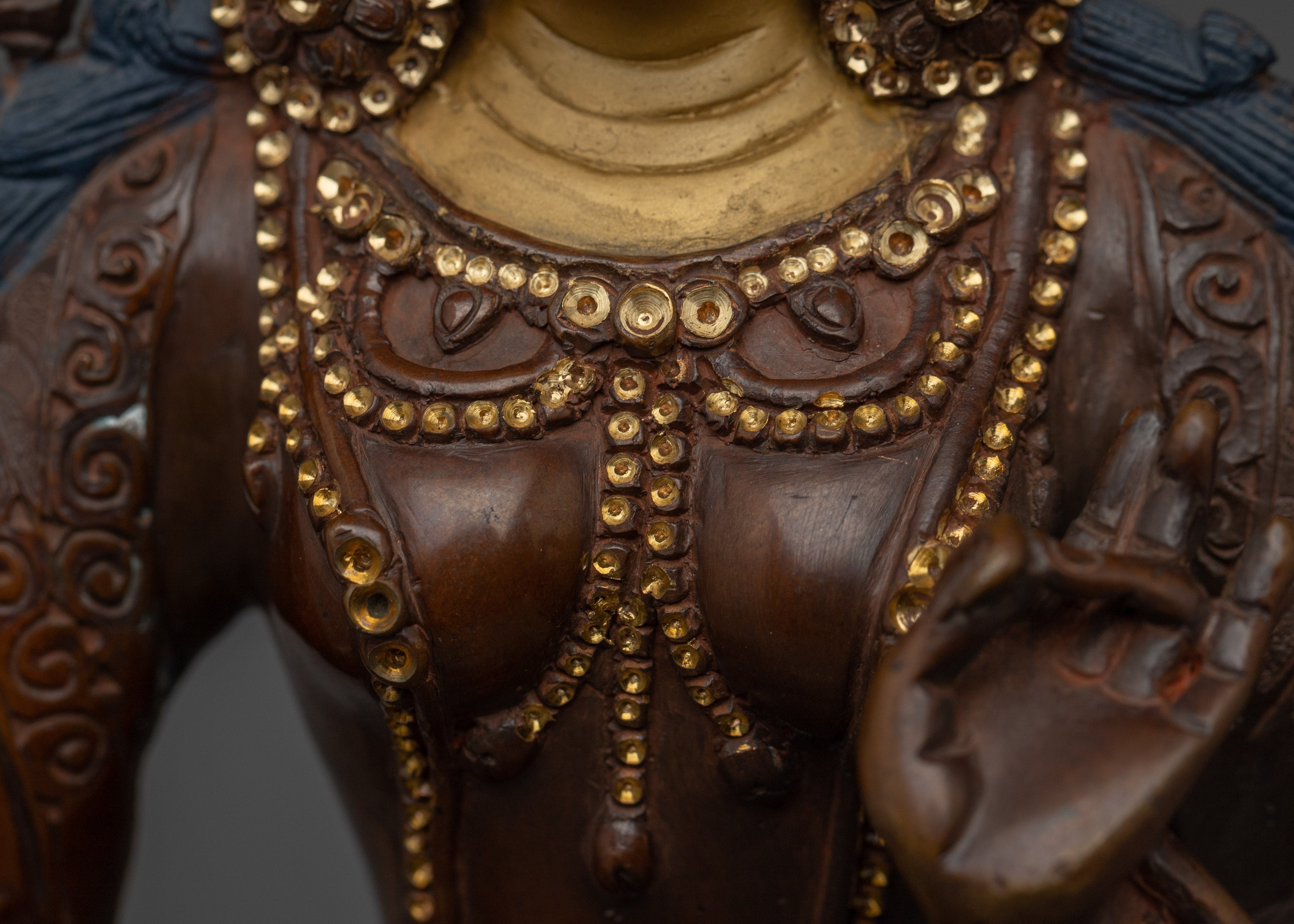 Handcrafted White Tara Copper Female Deity | Oxidized Copper with Acrylic Paint