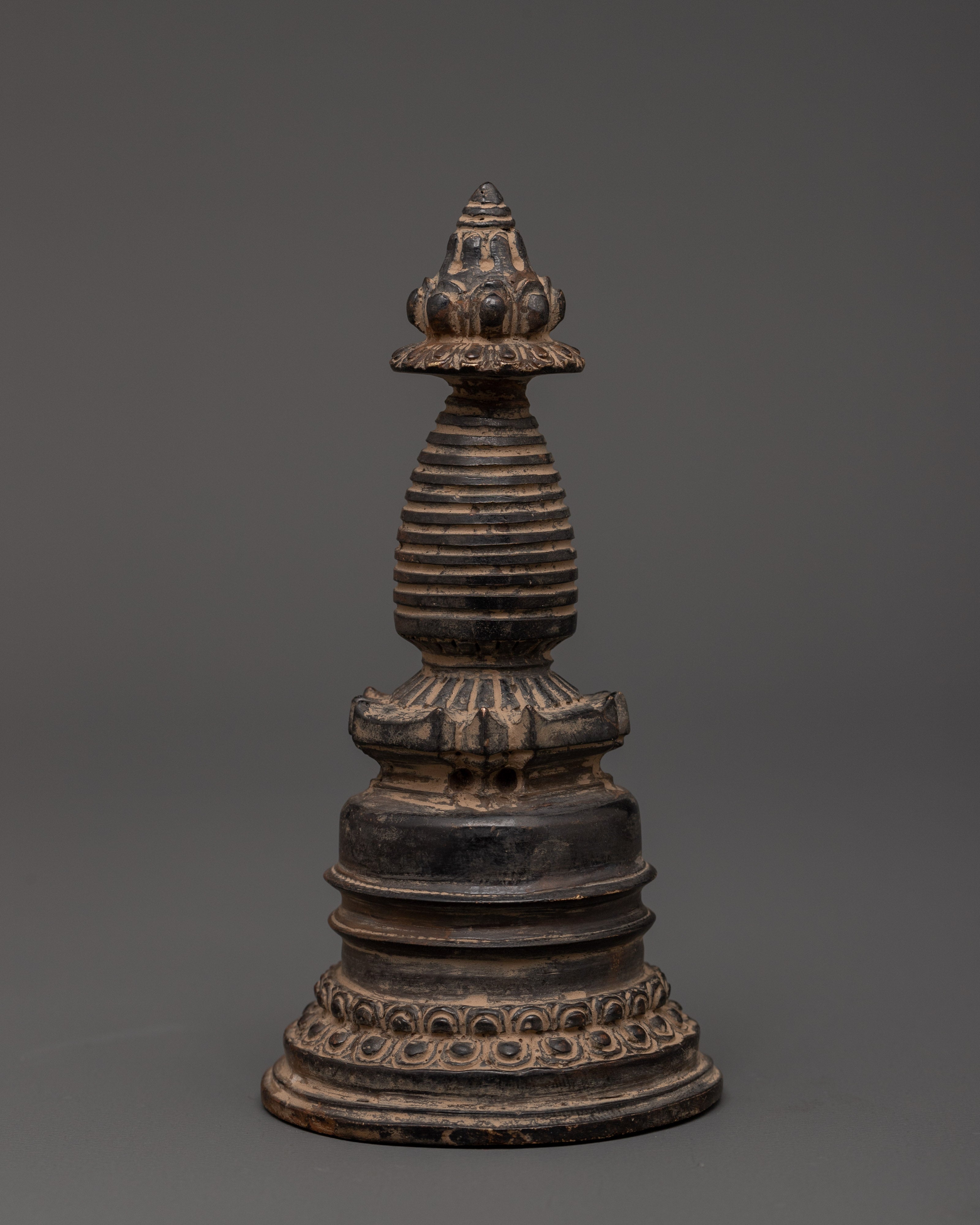 Antique Finish Oxidized Copper Stupa | Tibetan Sacred Sculpture