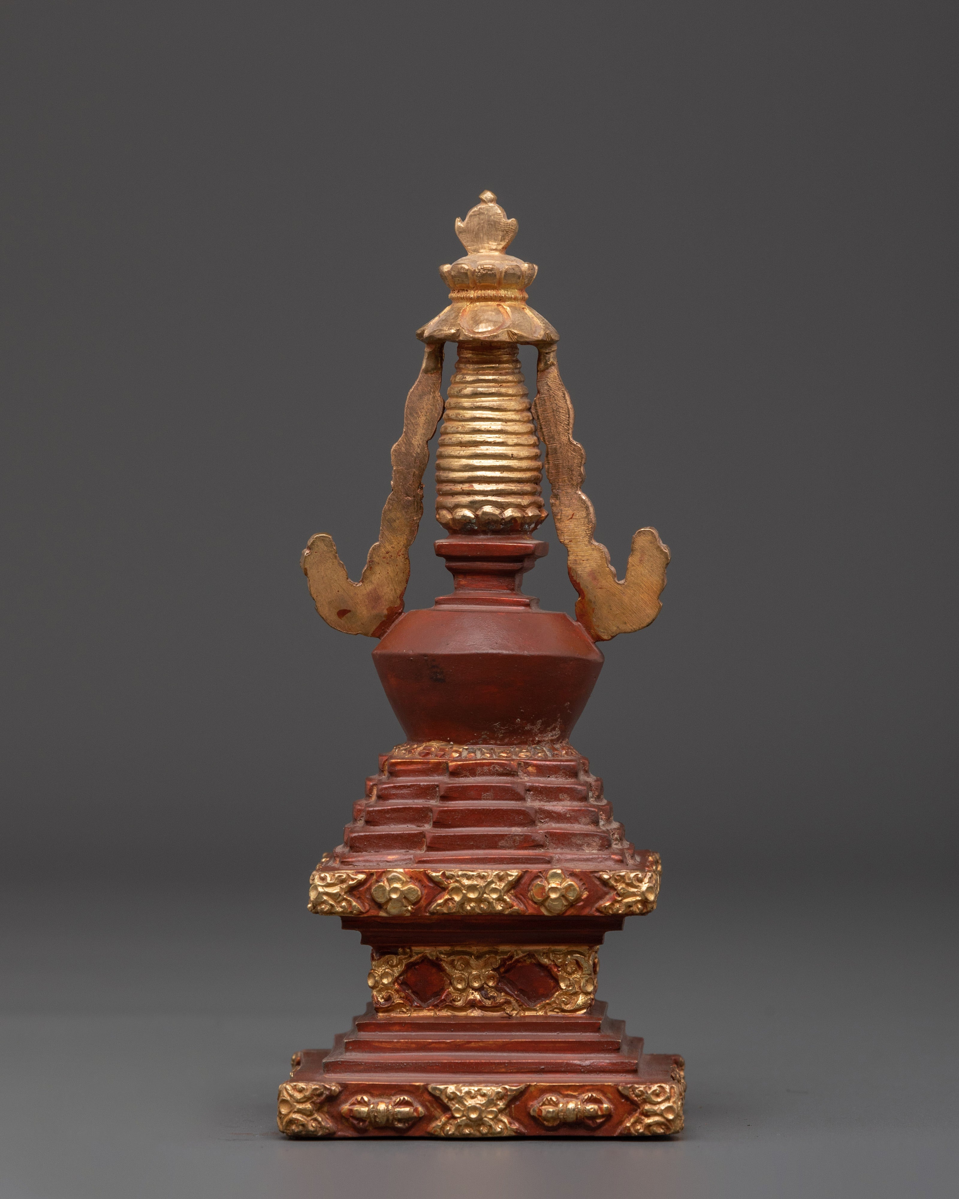 Gold-Plated Copper Stupa With Statue | Sacred Stupa for Shrine, Altar