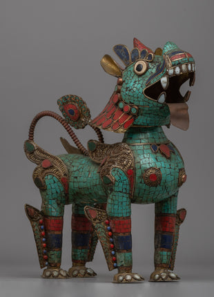 Handcrafted Brass Snow Lion Statue | Sacred Buddhist Artifact