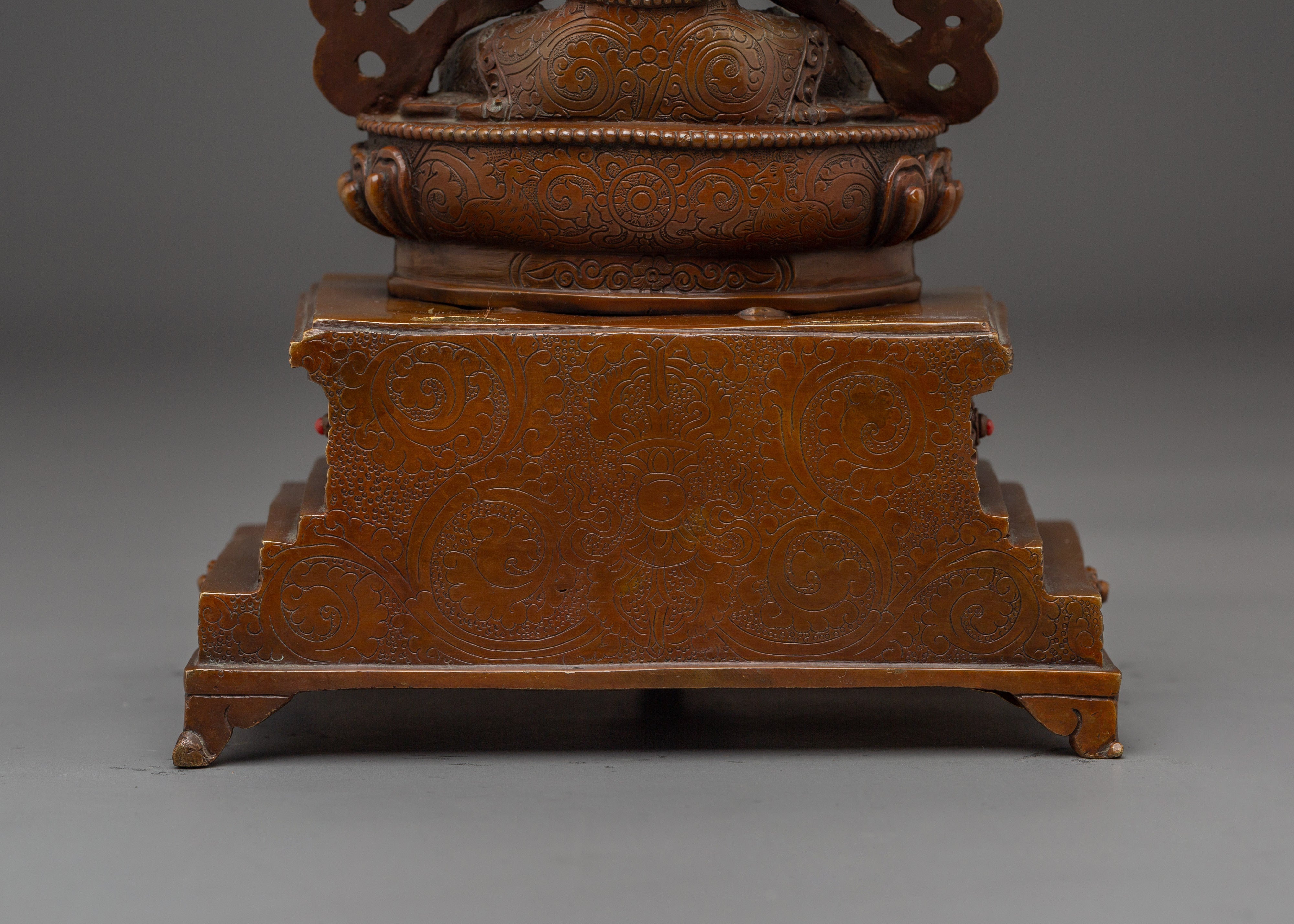 Chenrezig Sculpture with Throne for Spiritual | Avalokiteshvara for Tibetan Altar & Meditation