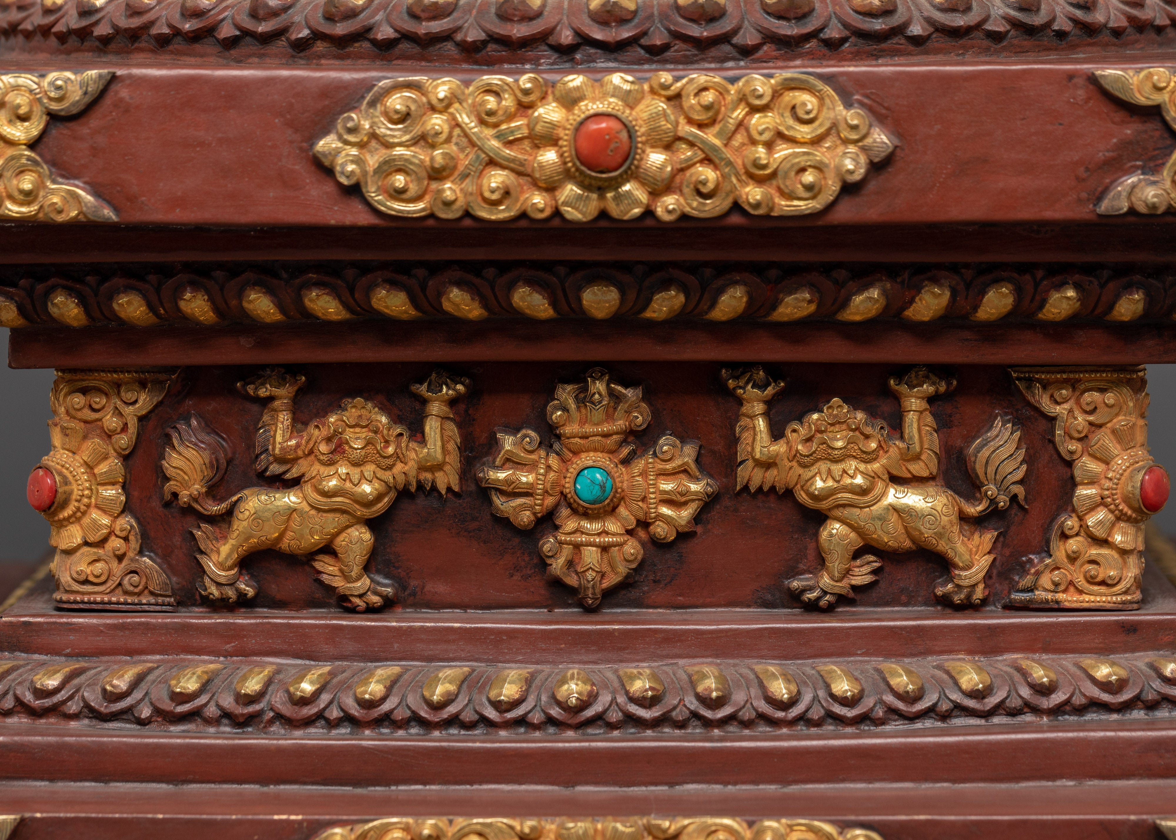 Tibetan Stupa for Home Decor | Gold Plated Copper Sculpture