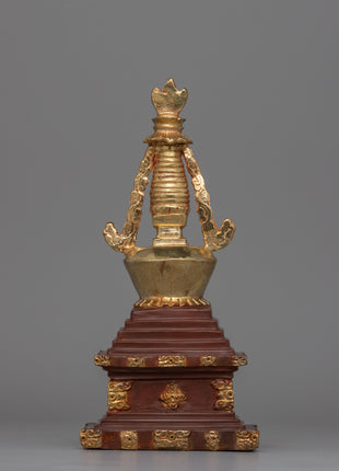 Gold-Plated Tibetan Stupa with Bronze Accents | Meditation and Spiritual Spaces