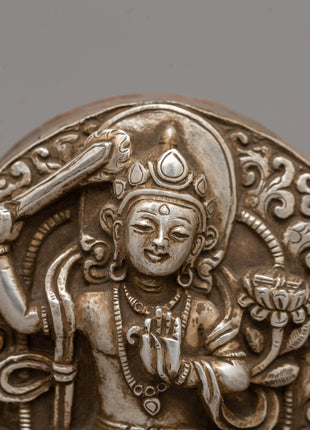 Manjushri Buddha Ghau Box in Silver | Wisdom and Enlightenment
