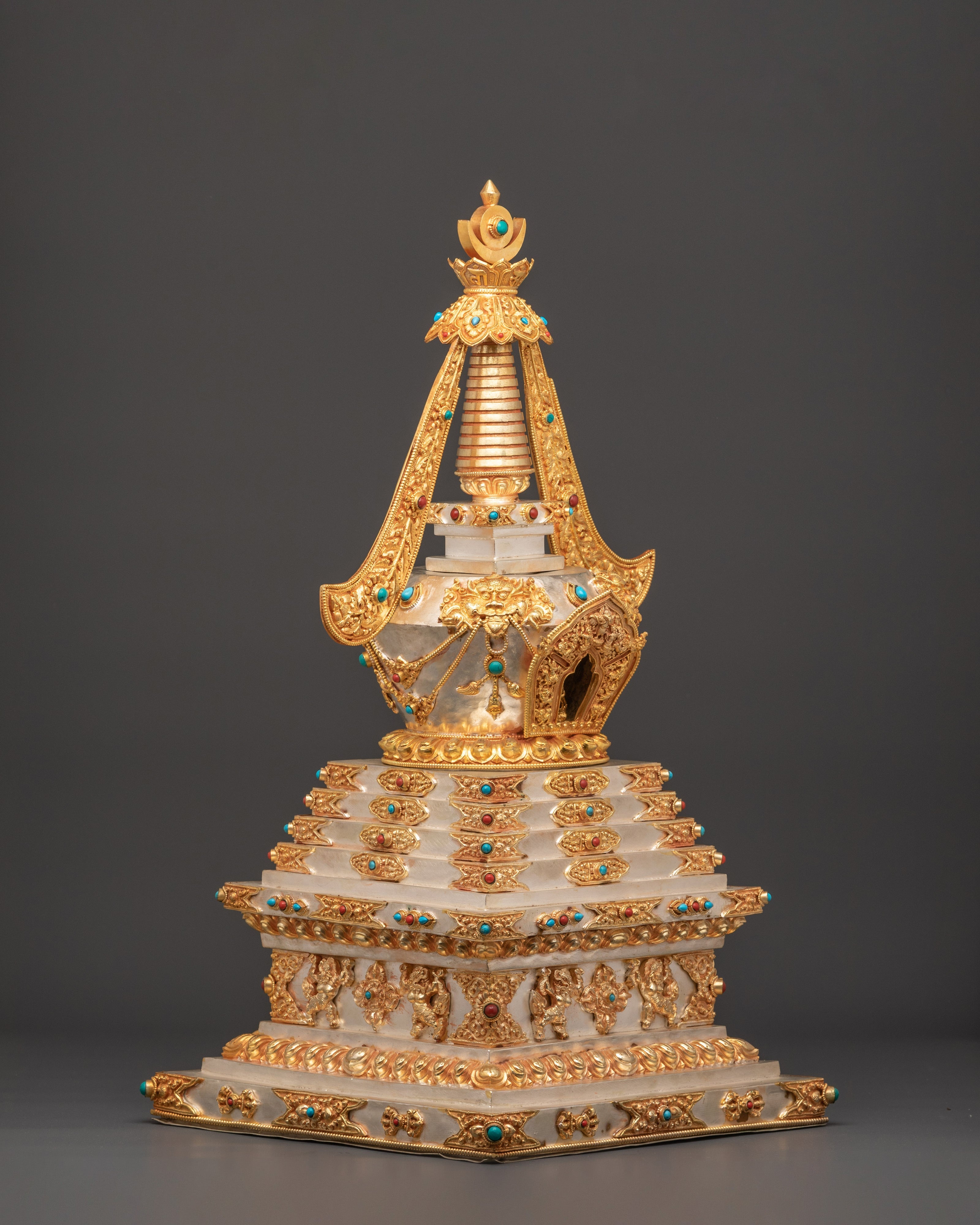 Gold Plated Buddhist Shrine Stupa | Sacred Spiritual Monument for Meditation